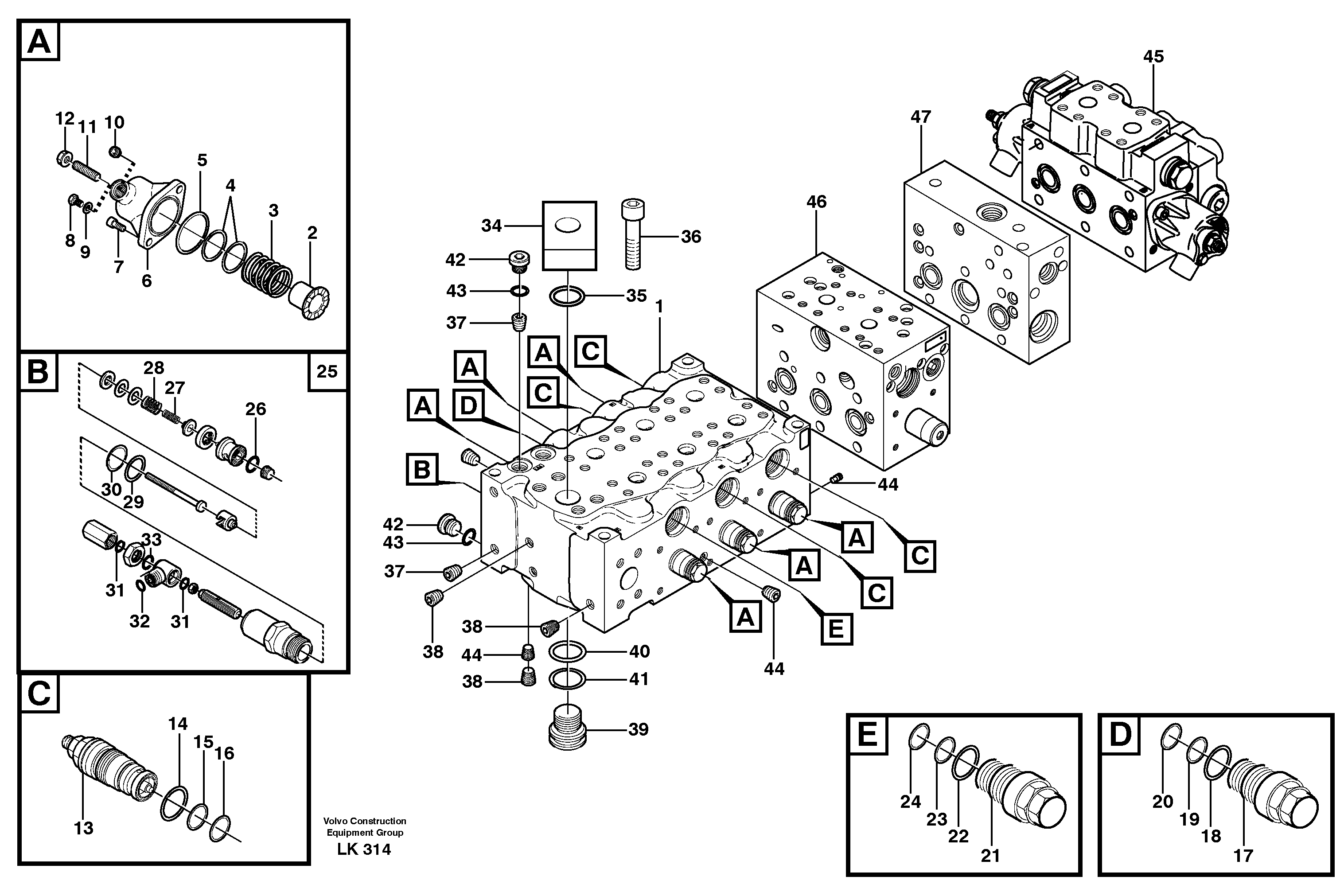 Схема запчастей Volvo EW140 - 87962 Main valve assembly, B EW140 SER NO 1001-1487