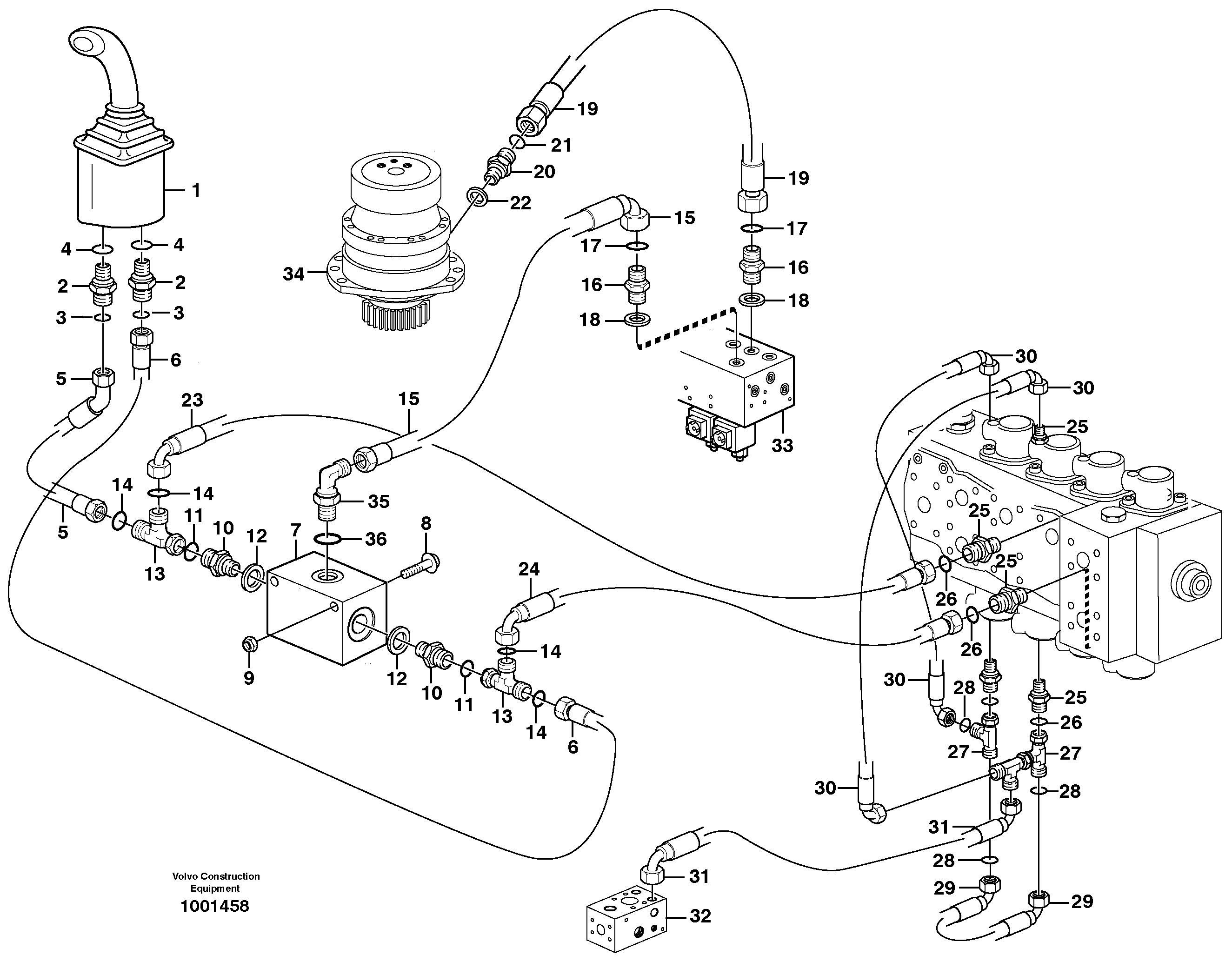 Схема запчастей Volvo EW140 - 19918 Servo hydraulics, Slewing EW140 SER NO 1001-1487