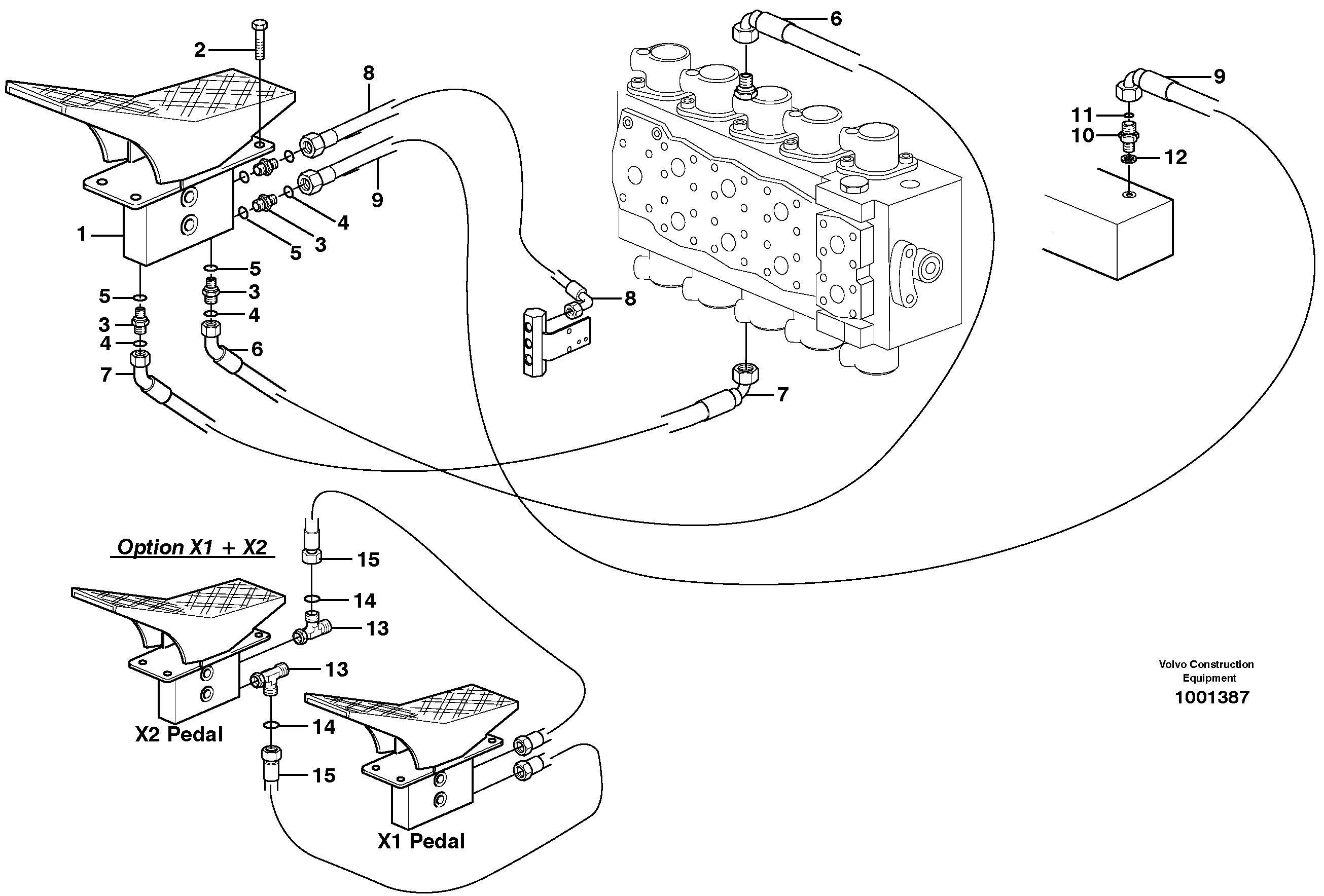 Схема запчастей Volvo EW140 - 35633 Servo hydraulics, X1 EW140 SER NO 1001-1487