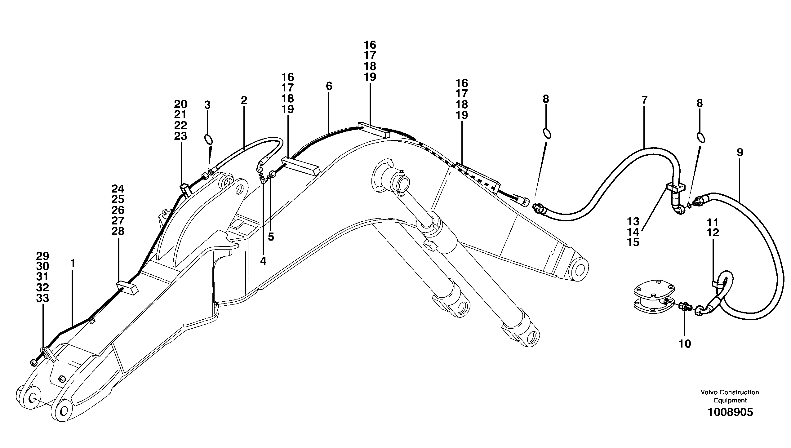Схема запчастей Volvo EW140 - 48435 Hammer hydraulics mono boom, return line, offset EW140 SER NO 1001-1487