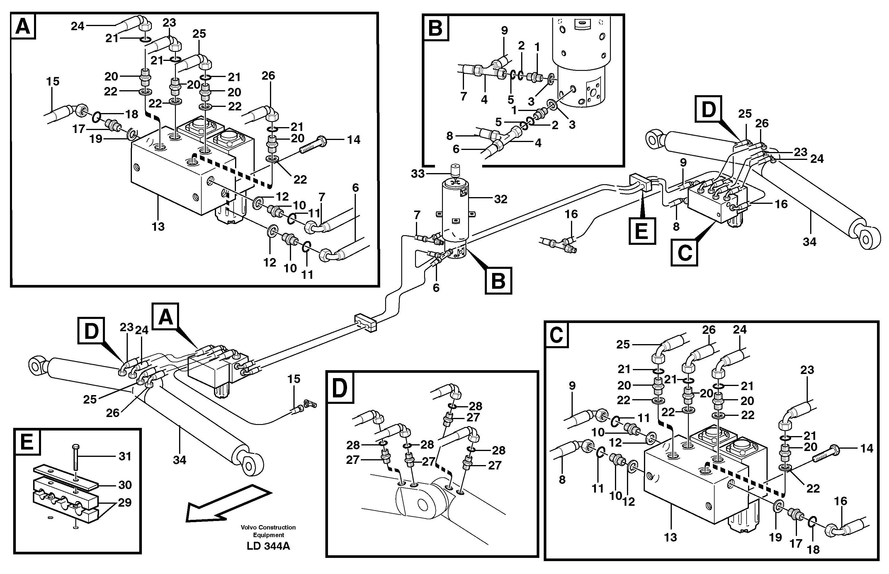Схема запчастей Volvo EW140 - 102176 Hydraulic system for support, undercarriage EW140 SER NO 1001-1487