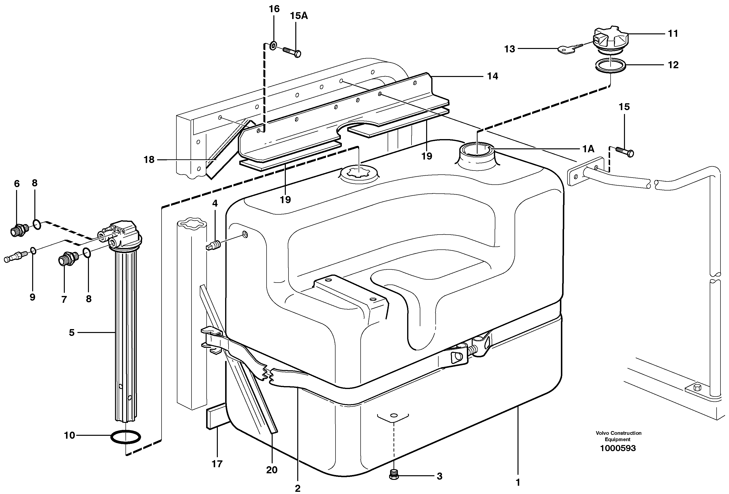 Схема запчастей Volvo EW140 - 66583 Fuel tank with fitting parts EW140 SER NO 1001-1487
