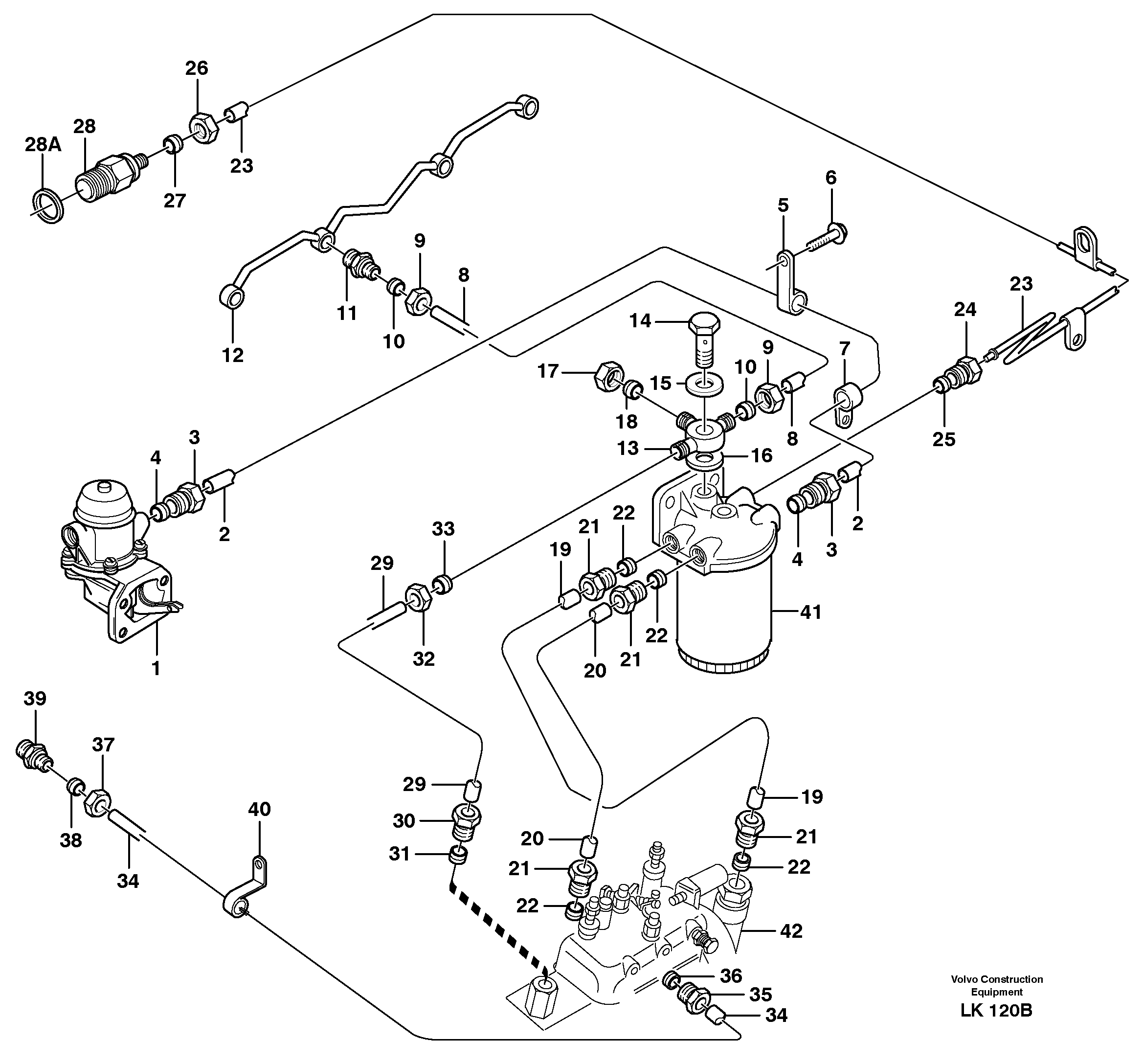 Схема запчастей Volvo EW140 - 32826 Fuel pipes, injection pump - fuel filter EW140 SER NO 1001-1487
