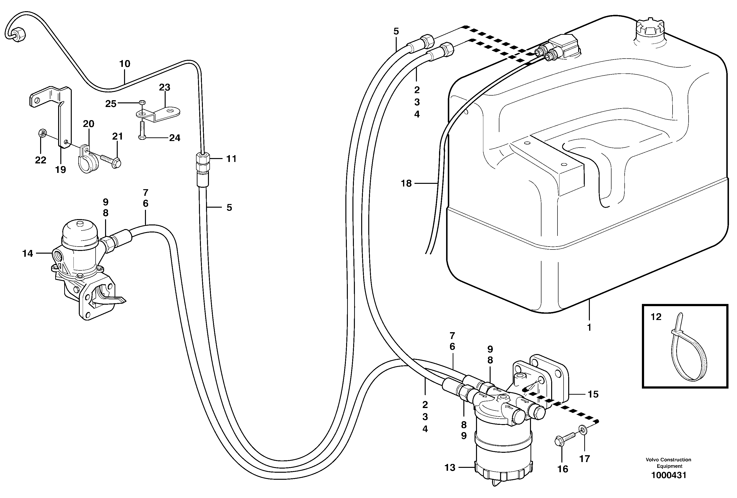 Схема запчастей Volvo EW140 - 99886 Fuel pipe - Fuel tank EW140 SER NO 1001-1487