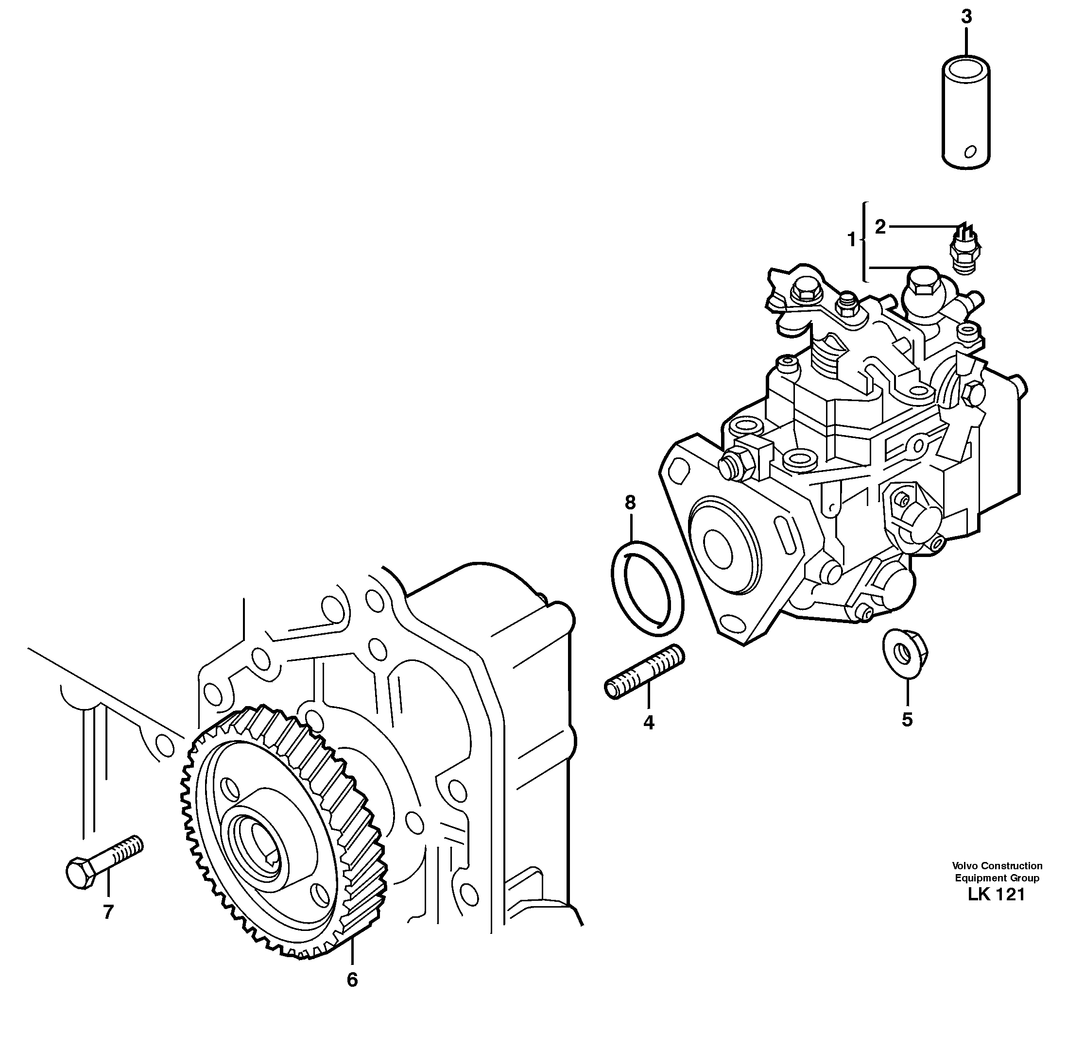 Схема запчастей Volvo EW140 - 82145 Injection pump with drive EW140 SER NO 1001-1487