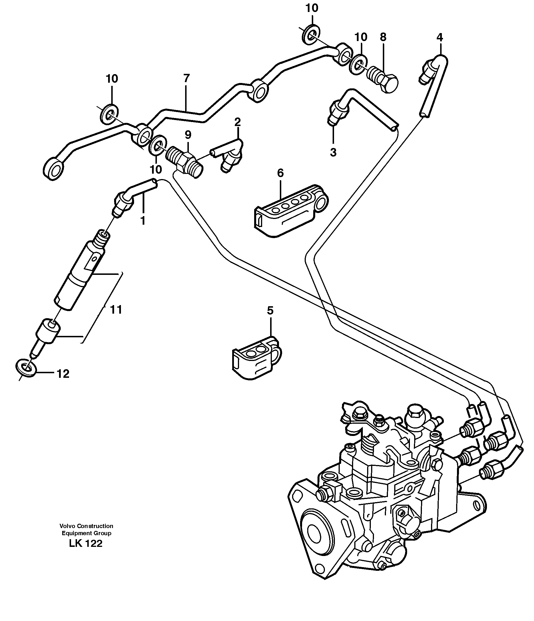 Схема запчастей Volvo EW140 - 30762 Fuel lines, injectors EW140 SER NO 1001-1487