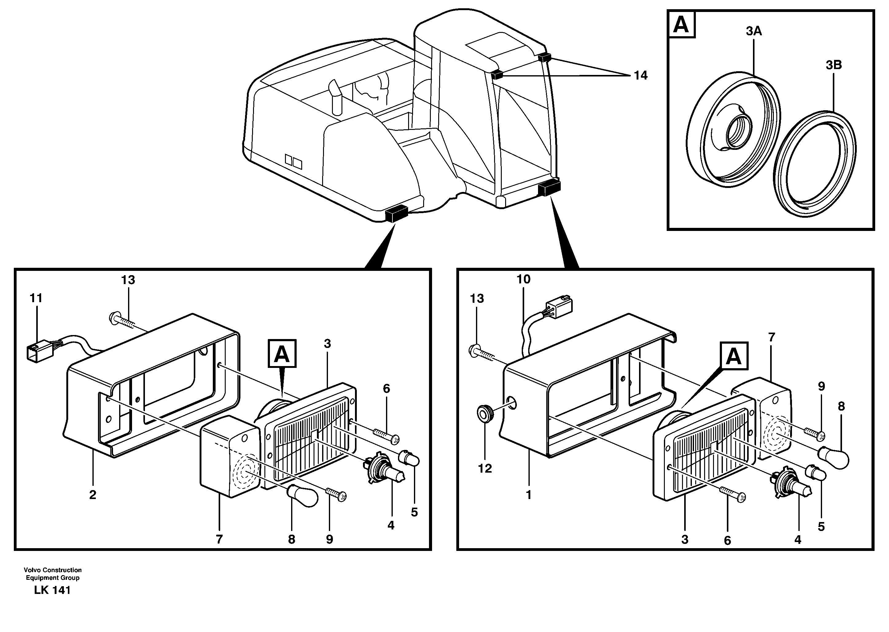 Схема запчастей Volvo EW140 - 47468 Lighting, front EW140 SER NO 1001-1487