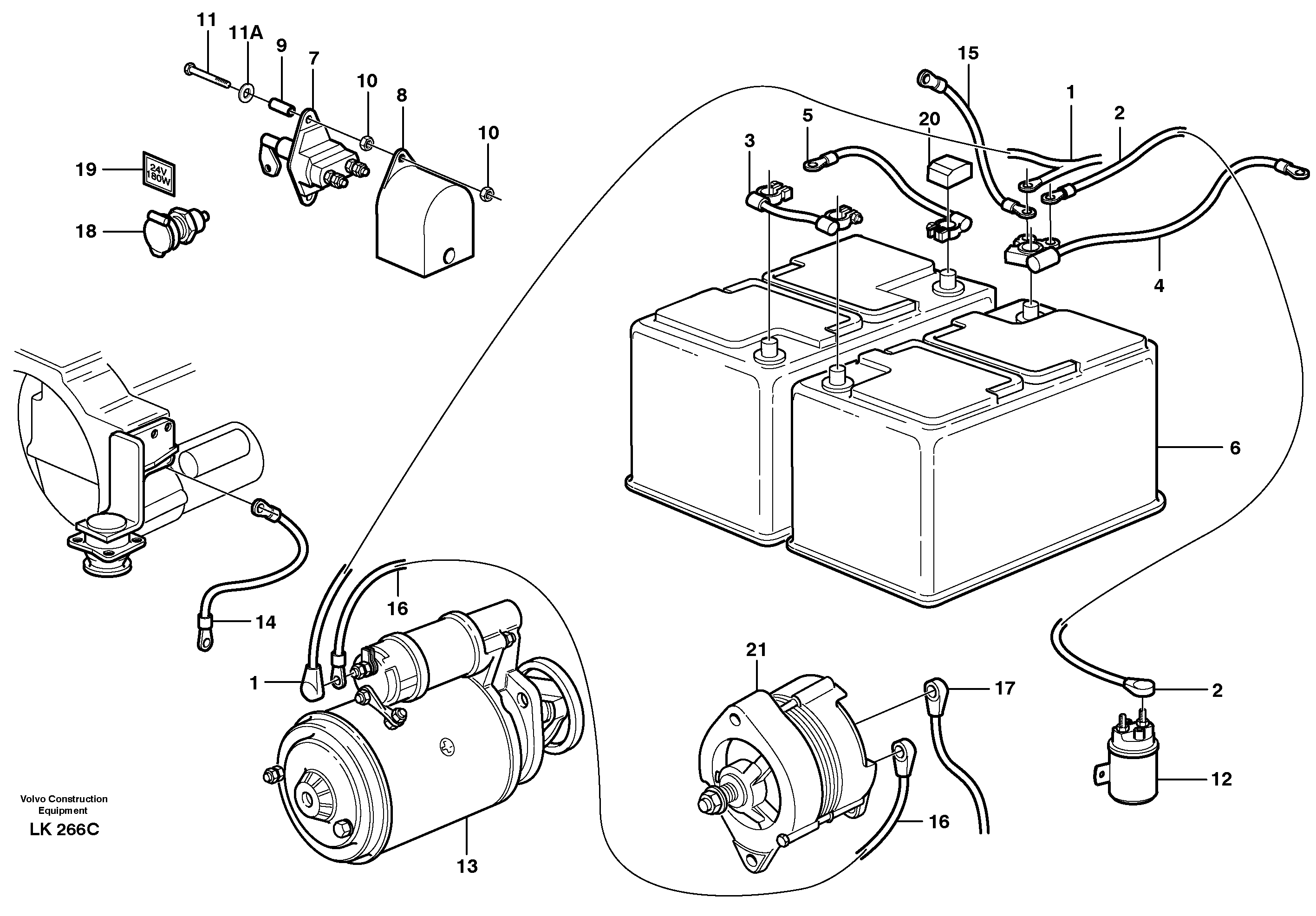 Схема запчастей Volvo EW140 - 32838 Cable harness, battery EW140 SER NO 1001-1487