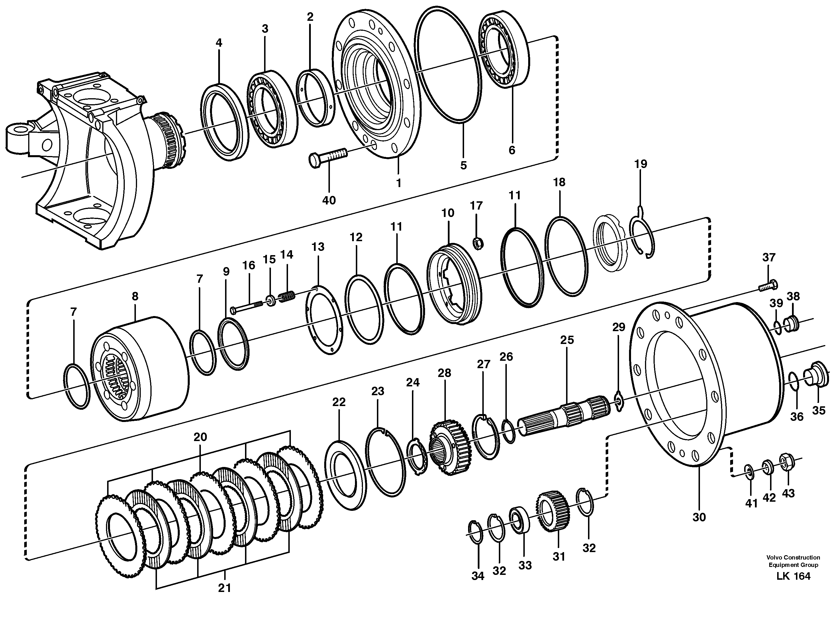 Схема запчастей Volvo EW140 - 38221 Редуктор переднего моста EW140 SER NO 1001-1487