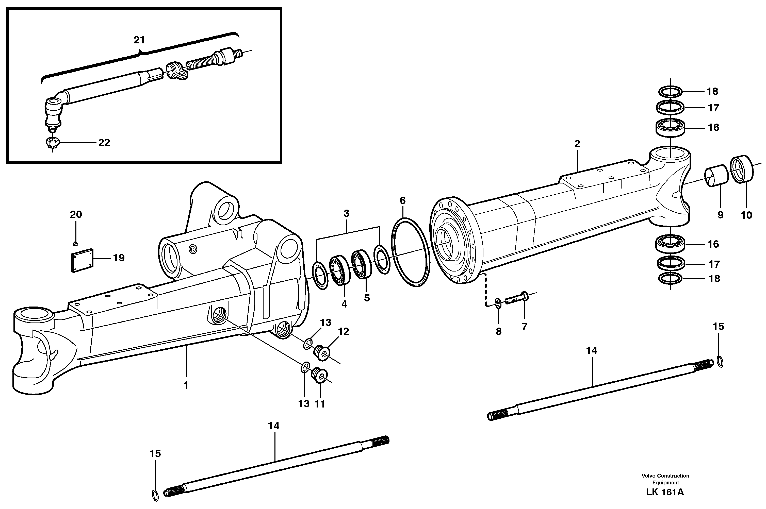 Схема запчастей Volvo EW140 - 43593 Front axle, Shaft cover EW140 SER NO 1001-1487