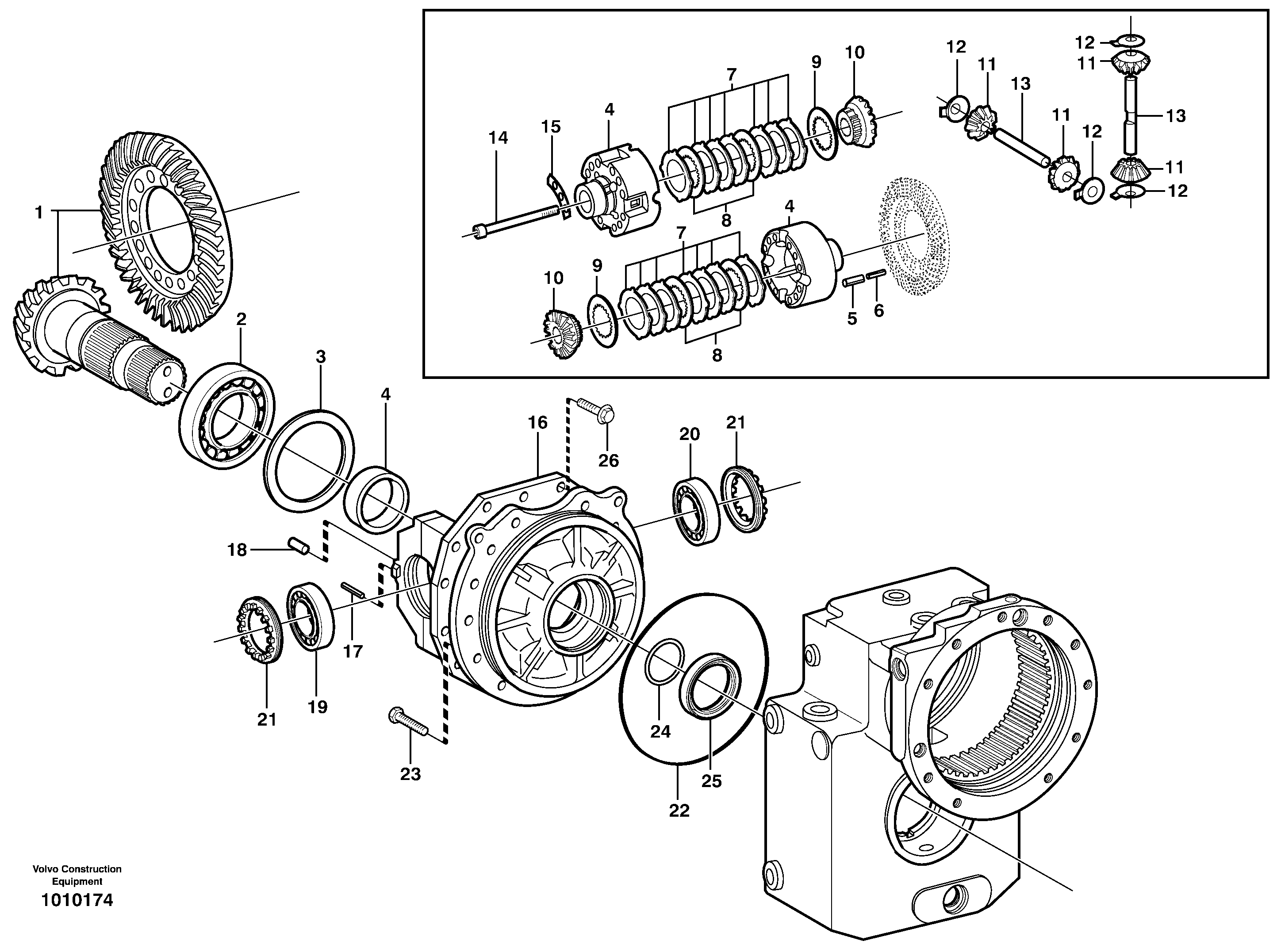 Схема запчастей Volvo EW140 - 28301 Rear axle, Differential EW140 SER NO 1001-1487