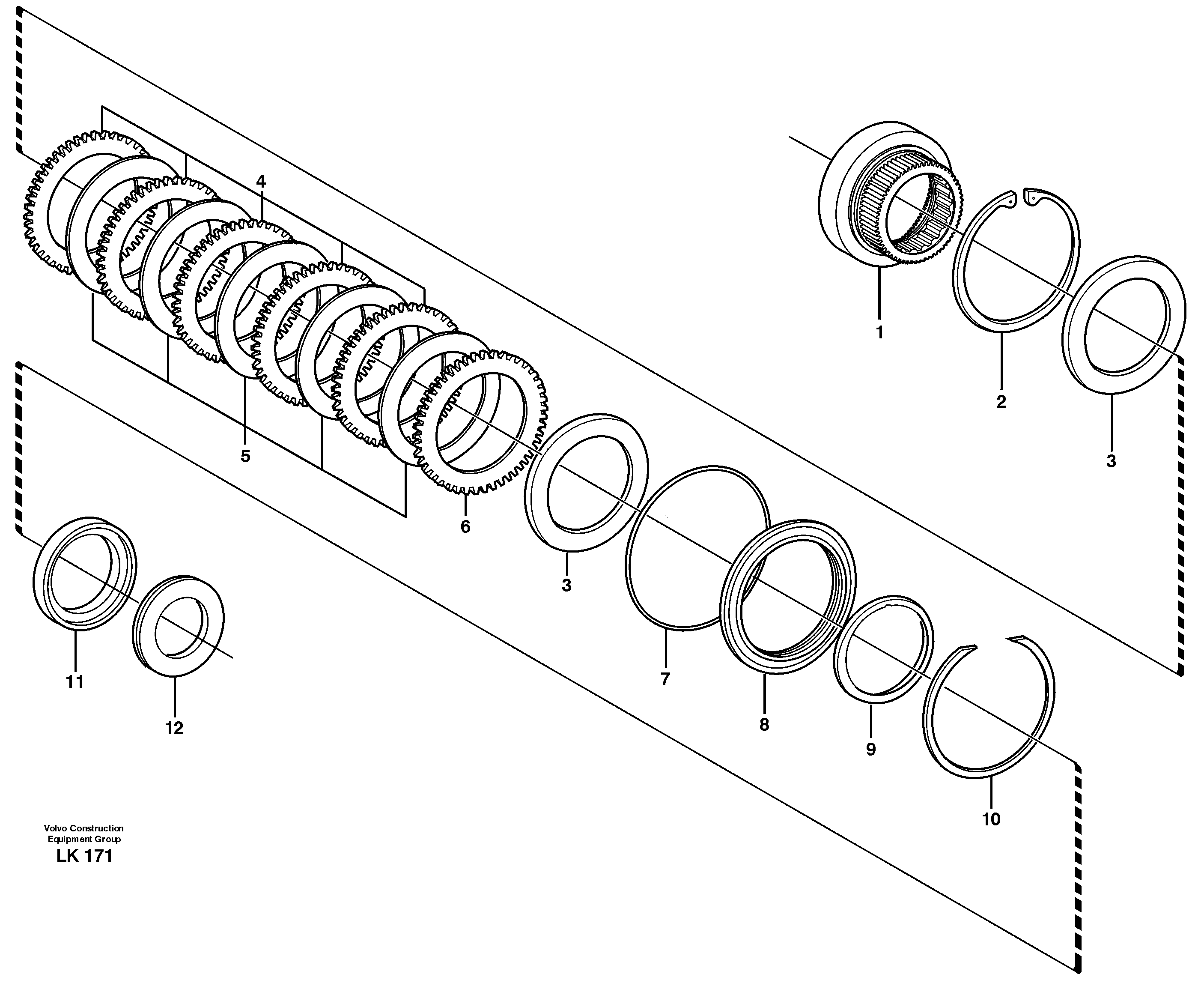 Схема запчастей Volvo EW140 - 28303 Rear axle, Brake diaphragm EW140 SER NO 1001-1487