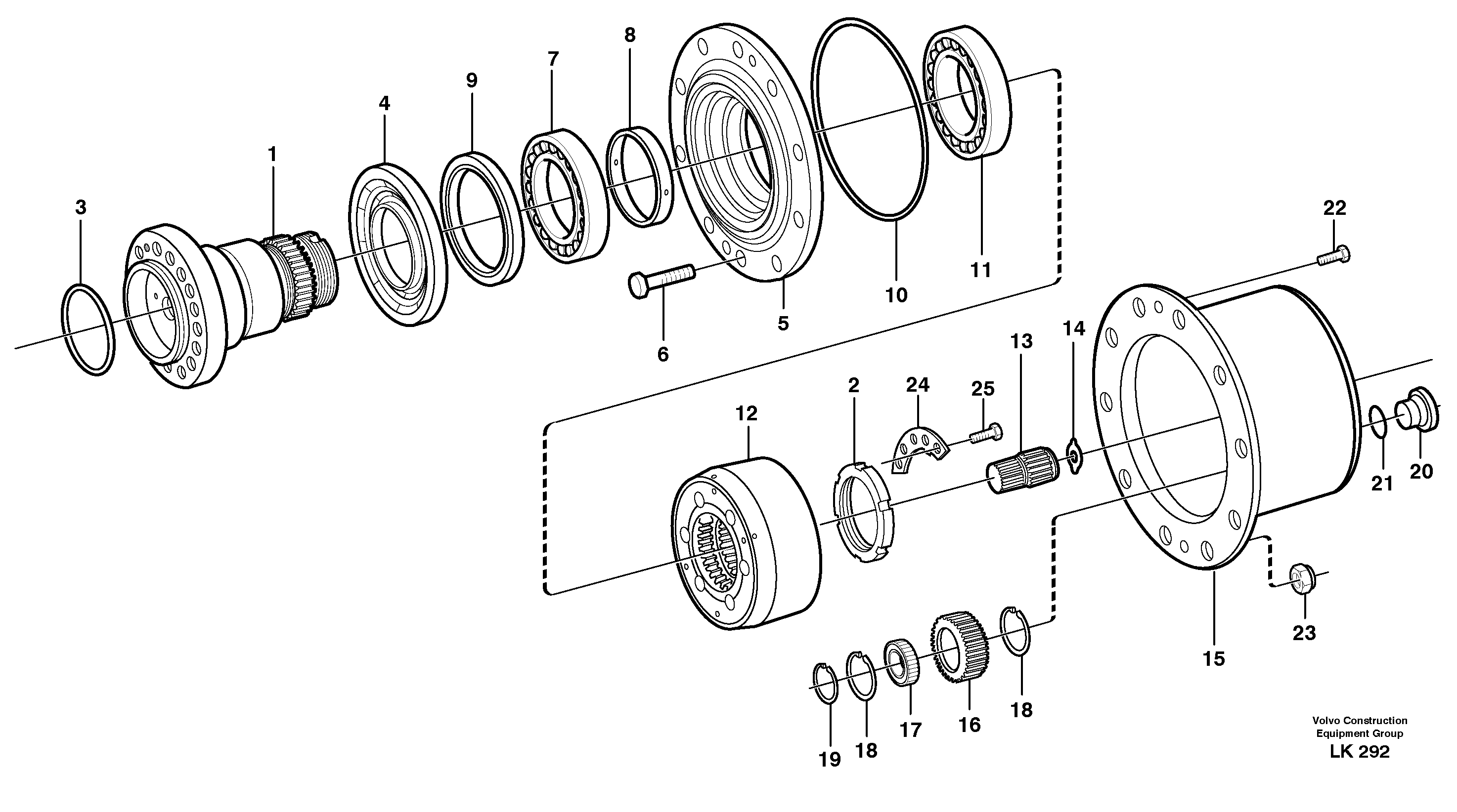 Схема запчастей Volvo EW140 - 8447 Hub retainer and planet carrier EW140 SER NO 1001-1487
