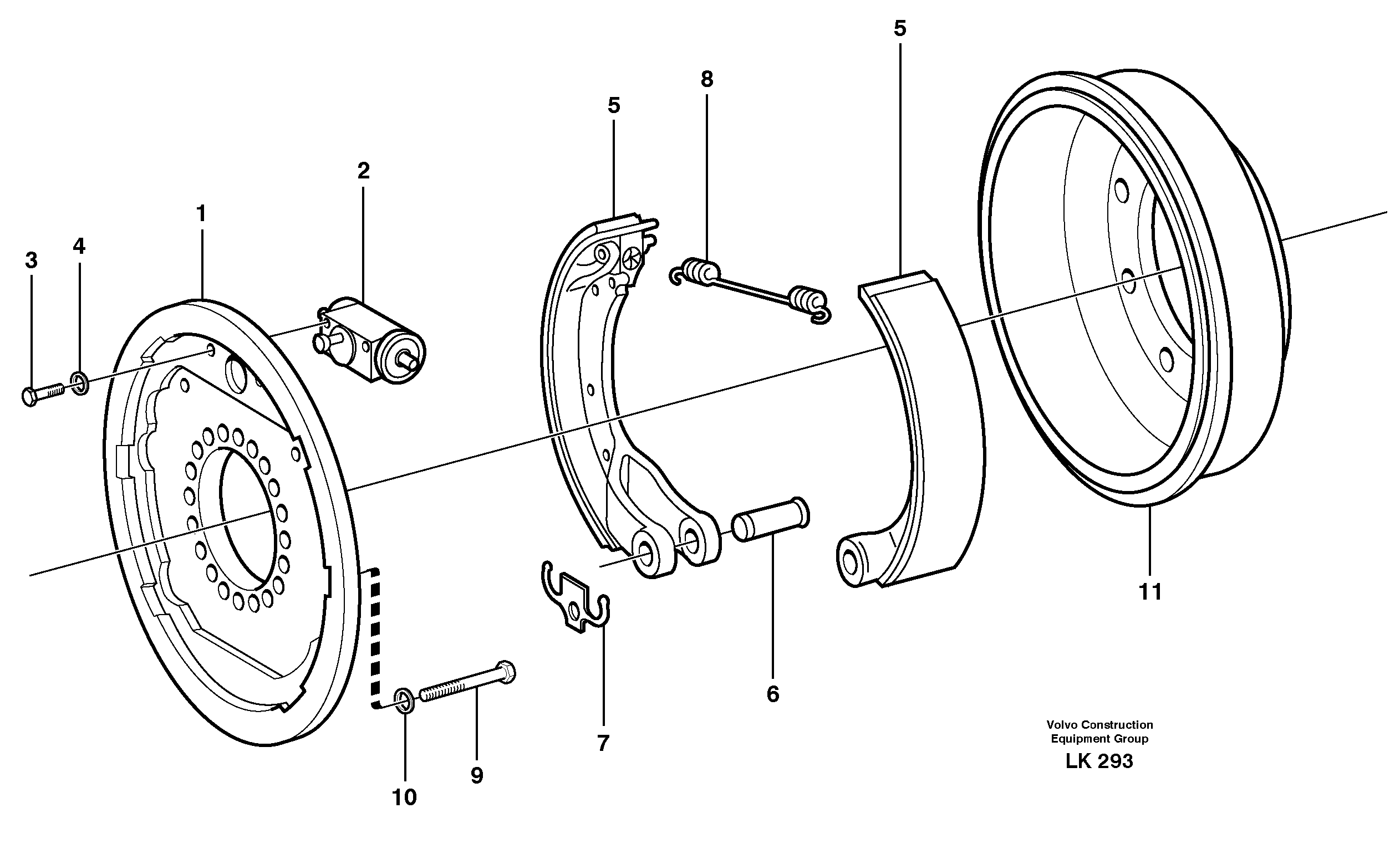 Схема запчастей Volvo EW140 - 57515 Drum brake, rear EW140 SER NO 1001-1487