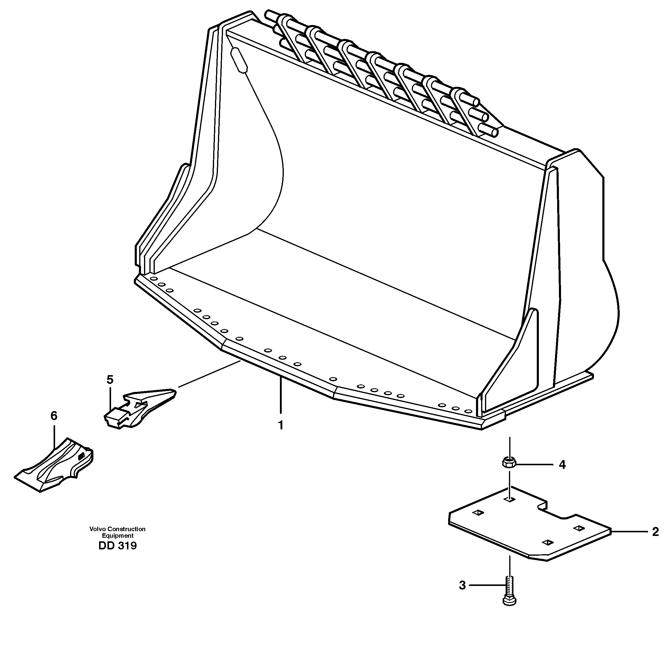 Схема запчастей Volvo EW140 - 29923 Bucket, truncated vec lip with teeth ATTACHMENTS ATTACHMENTS BUCKETS