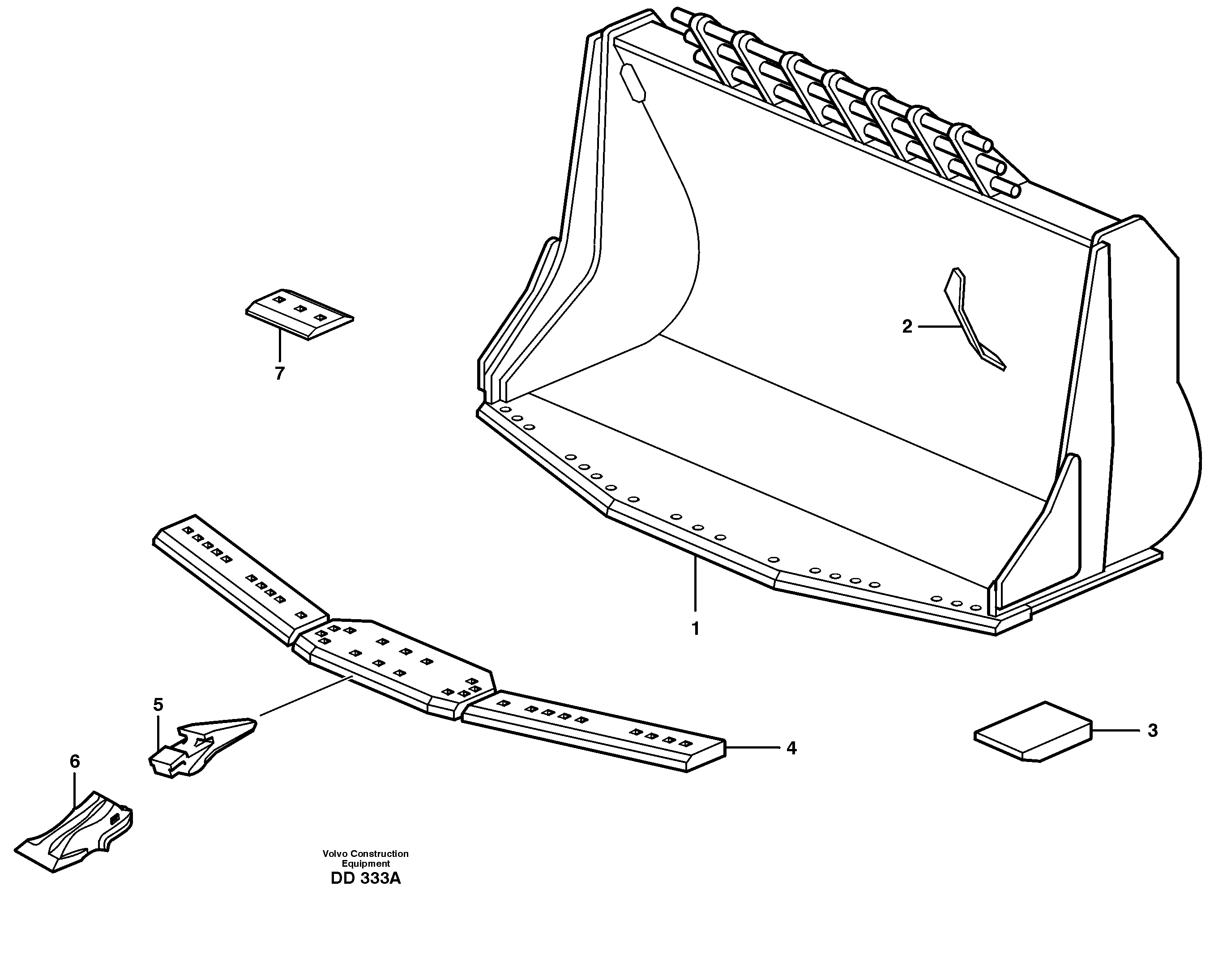 Схема запчастей Volvo EW140 - 63935 Bucket,spade nose, alt. edge savers or teeth ATTACHMENTS ATTACHMENTS BUCKETS