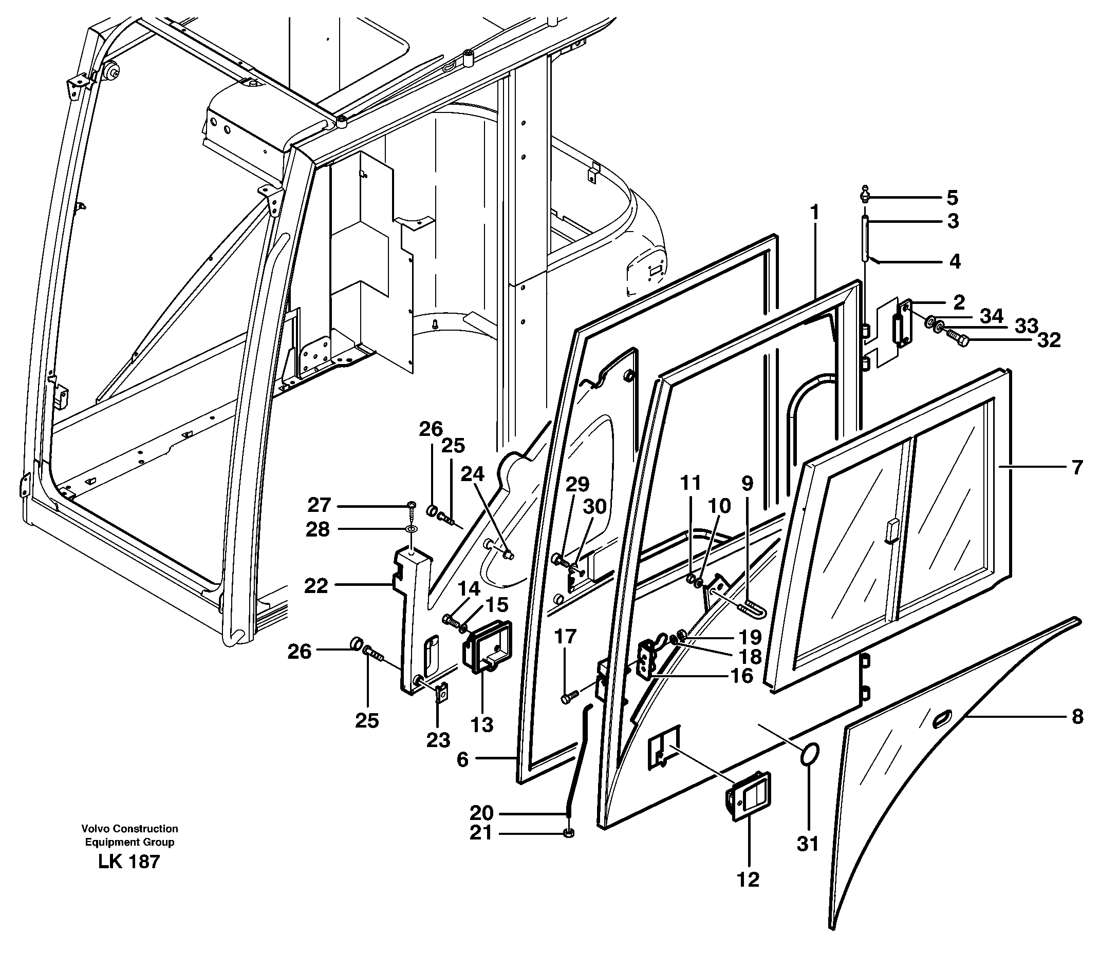 Схема запчастей Volvo EW140 - 48226 Door, operators cab EW140 SER NO 1001-1487