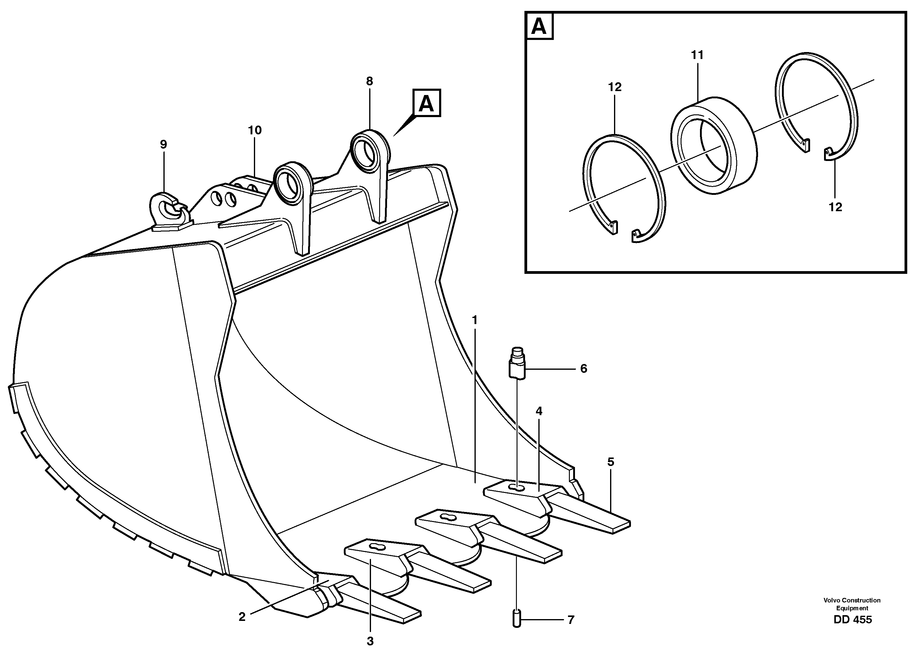 Схема запчастей Volvo EW140 - 106727 Buckets, direct fitting ATTACHMENTS ATTACHMENTS BUCKETS