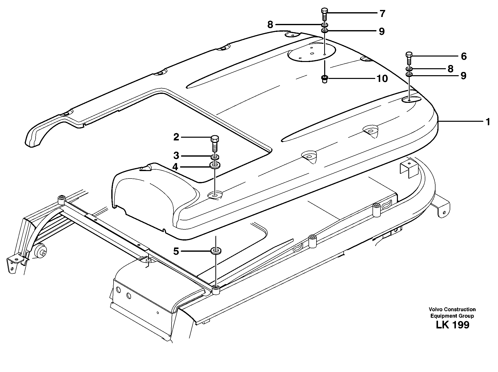 Схема запчастей Volvo EW140 - 29017 Roof EW140 SER NO 1001-1487