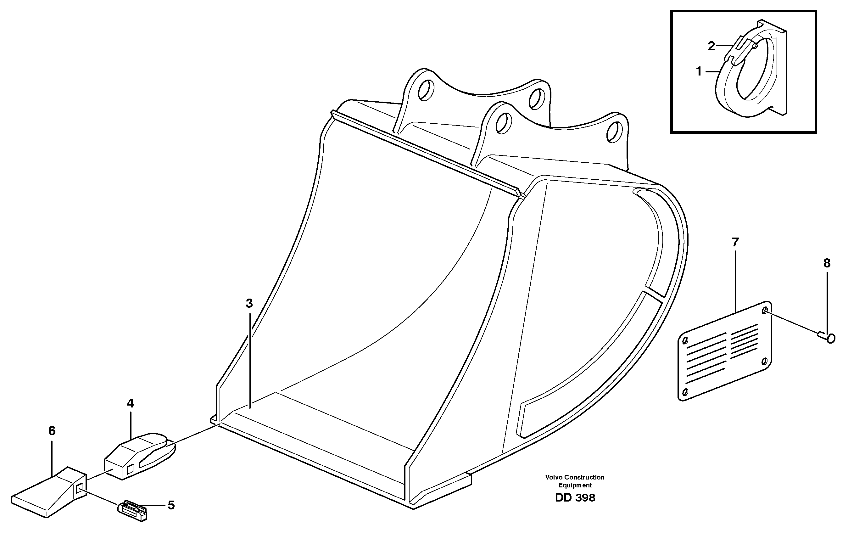 Схема запчастей Volvo EW140 - 28481 Buckets, direct fitting, Esco Super V ATTACHMENTS ATTACHMENTS BUCKETS