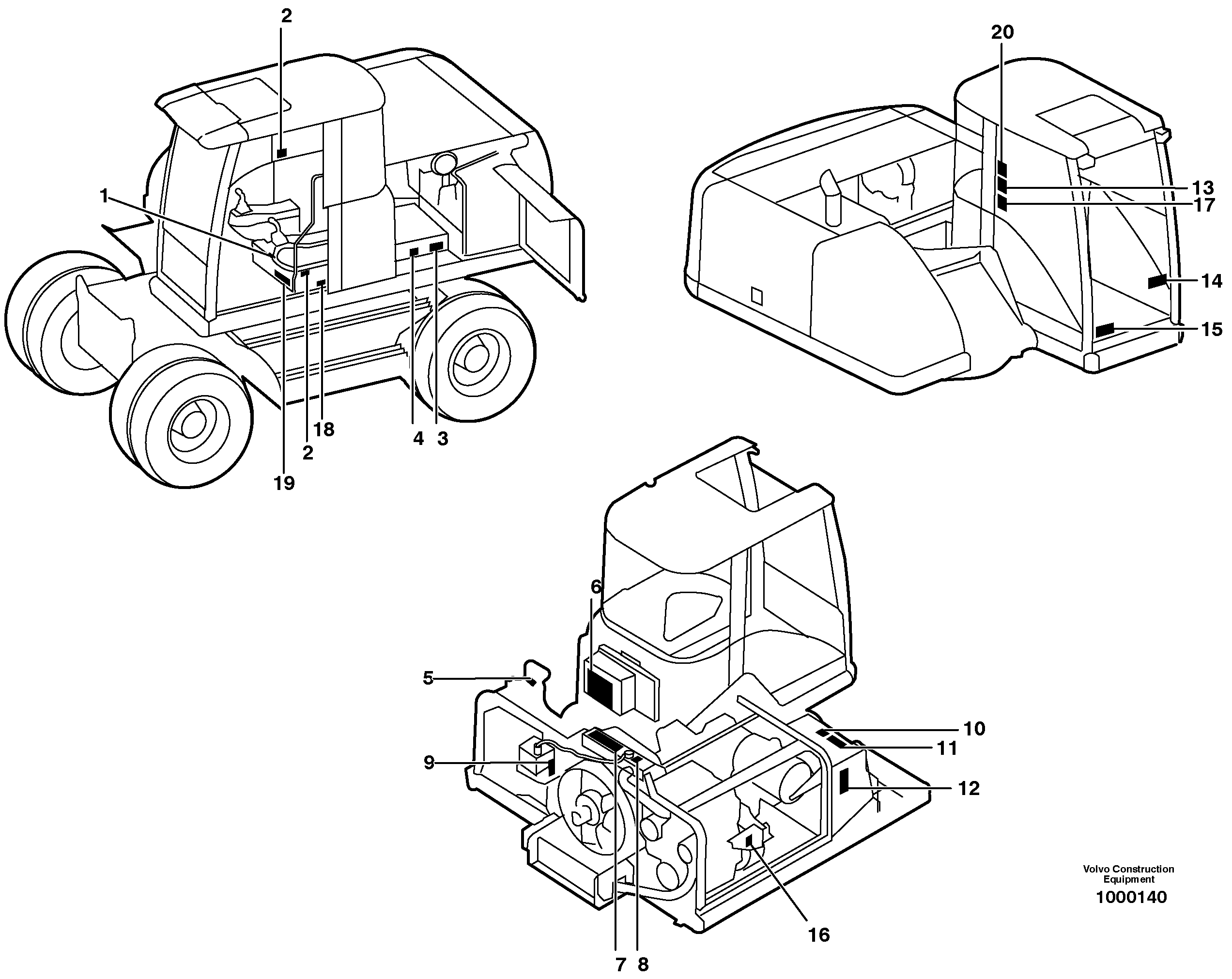 Схема запчастей Volvo EW140 - 9785 Sign plates and transfer,inner location EW140 SER NO 1001-1487