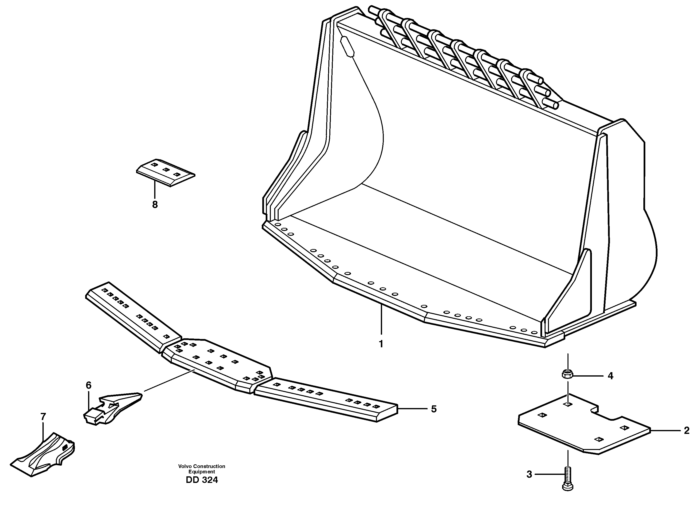 Схема запчастей Volvo EW160 - 66302 Bucket,spade nose, alt. edge savers or teeth ATTACHMENTS ATTACHMENTS BUCKETS