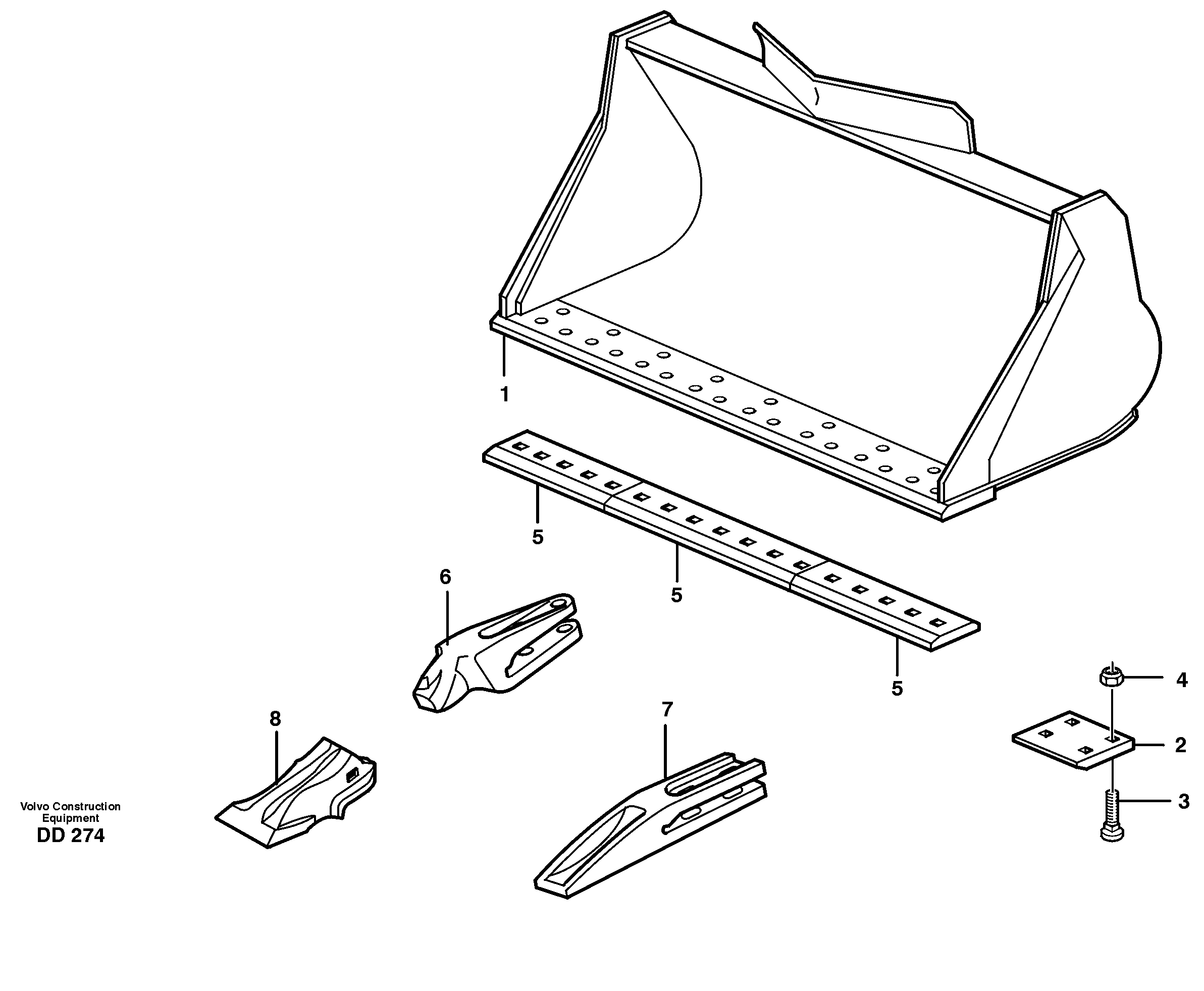 Схема запчастей Volvo EW160 - 18471 Bucket, straight lip, alt. edge savers or teeth ATTACHMENTS ATTACHMENTS BUCKETS