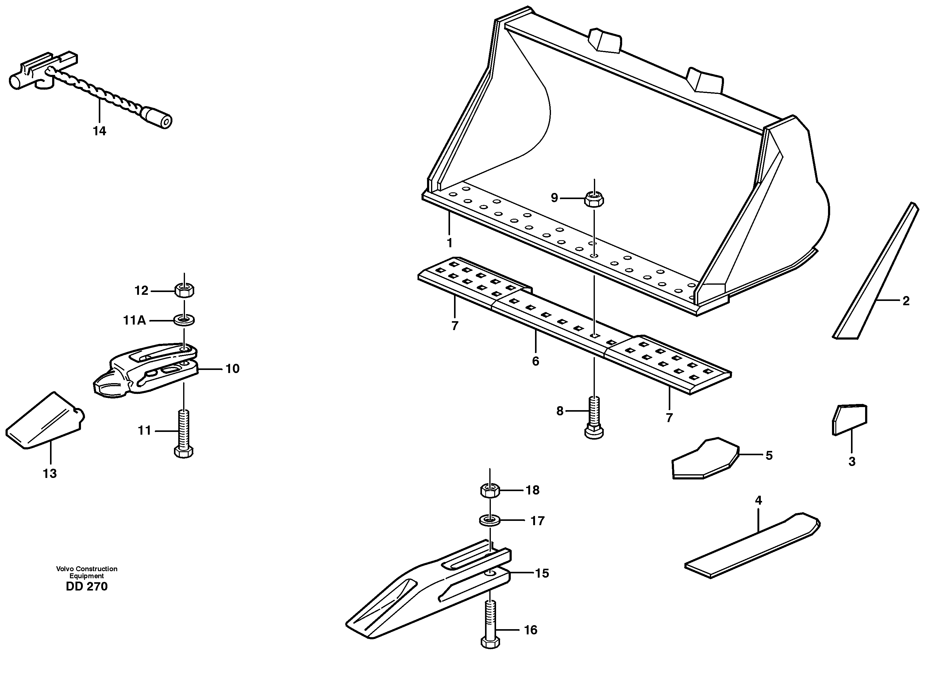 Схема запчастей Volvo EW160 - 20583 Bucket, straight lip, alt. edge savers or teeth ATTACHMENTS ATTACHMENTS BUCKETS