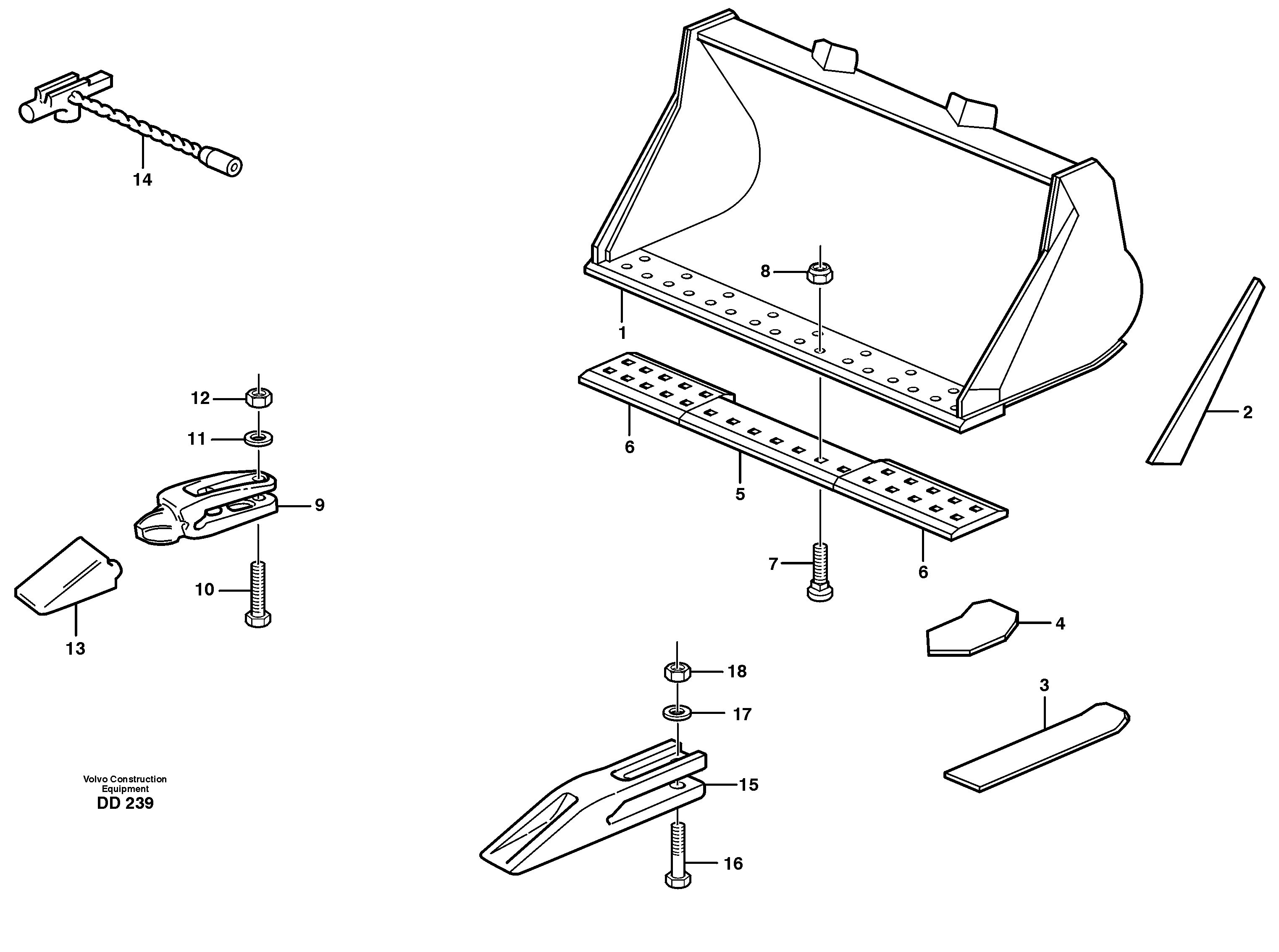 Схема запчастей Volvo EW160 - 22463 Bucket, straight lip, alt. edge savers or teeth ATTACHMENTS ATTACHMENTS BUCKETS
