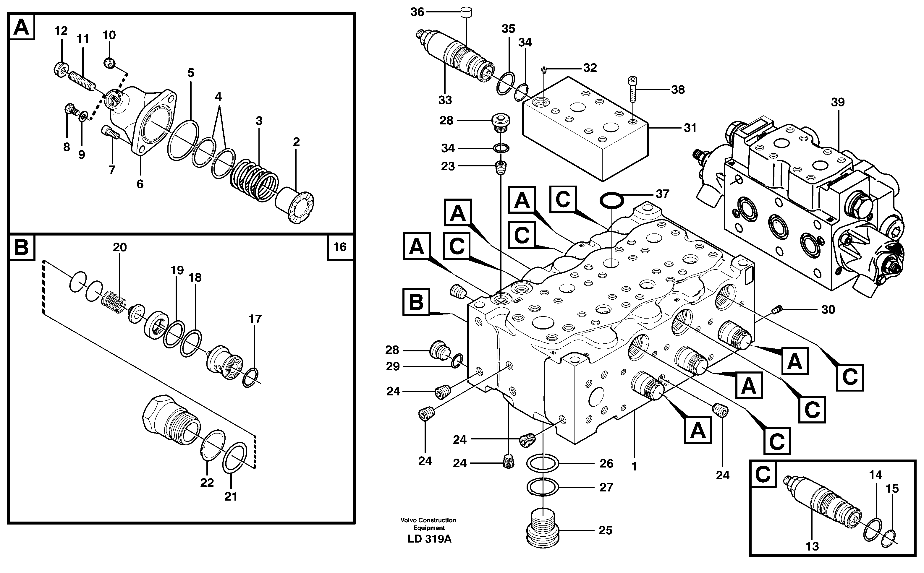 Схема запчастей Volvo EW160 - 43788 Main valve assembly, A EW160 SER NO 1001-1912