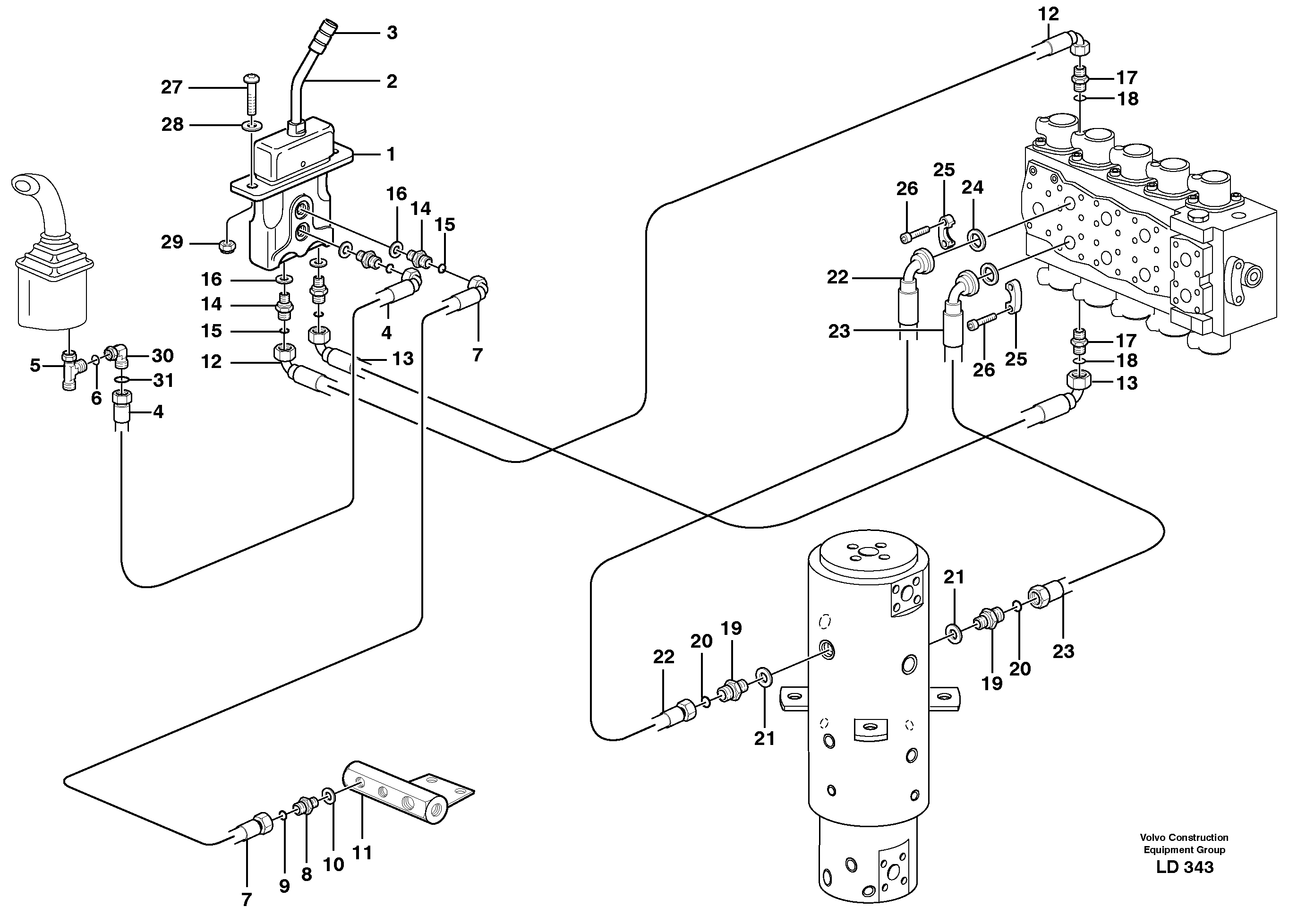 Схема запчастей Volvo EW160 - 84732 Hydraulic system for stabilisors, upper section EW160 SER NO 1001-1912