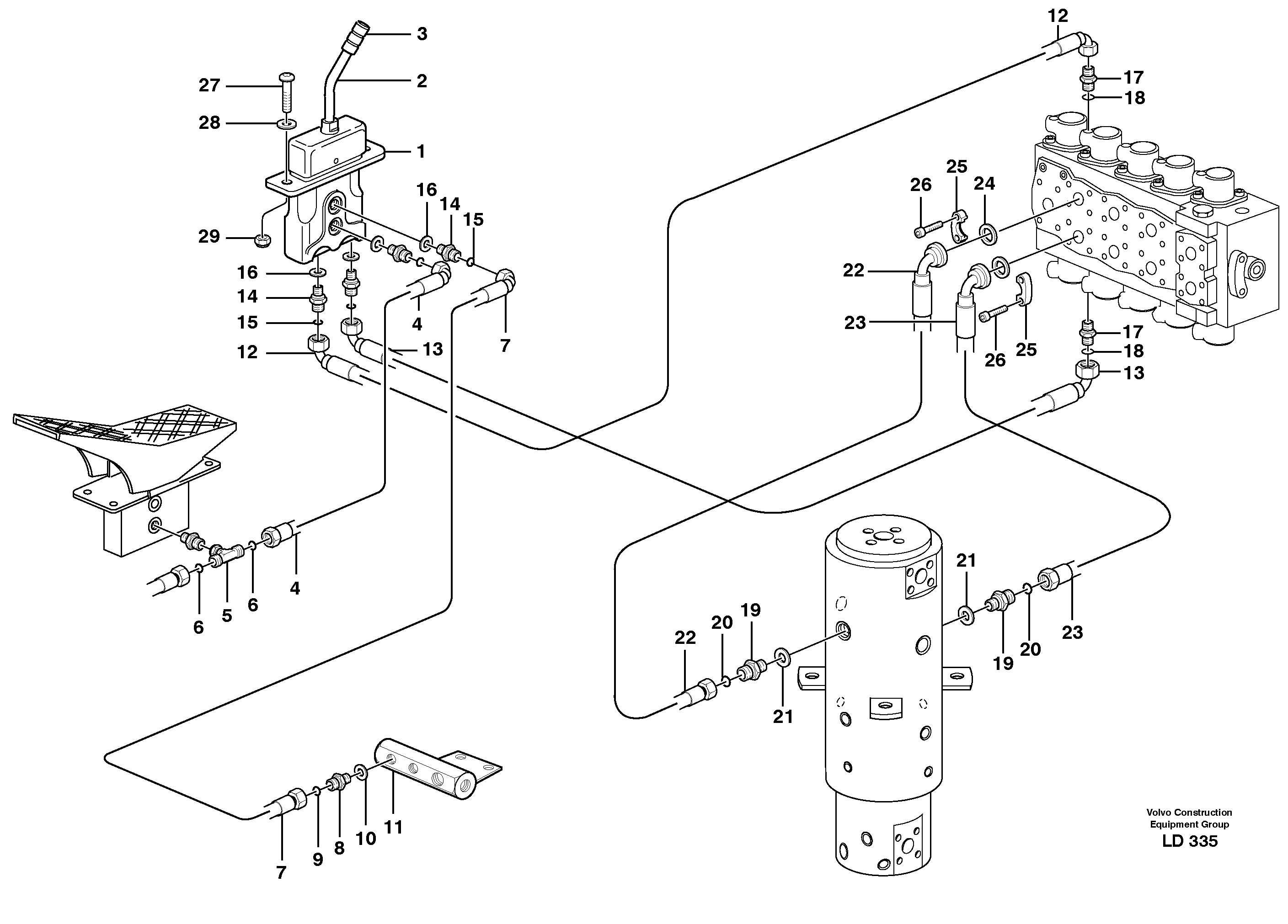 Схема запчастей Volvo EW160 - 85410 Hydraulic system for stabilisors, upper section EW160 SER NO 1001-1912