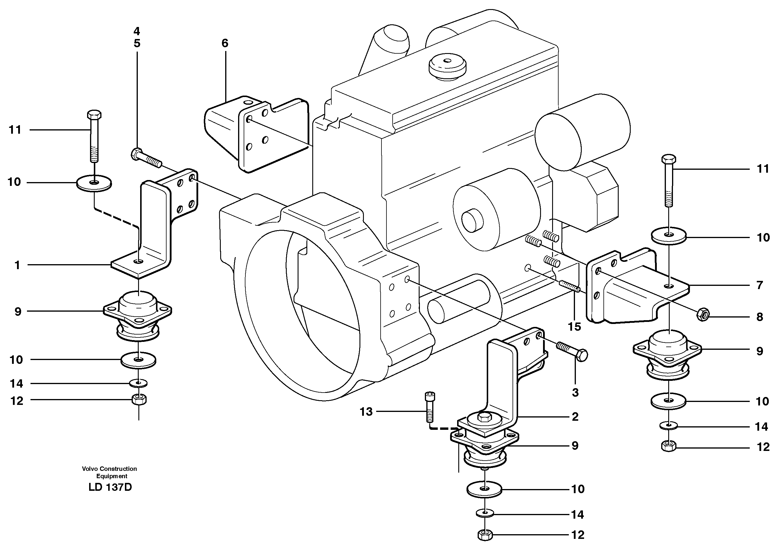 Схема запчастей Volvo EW160 - 15587 Установка двигателя EW160 SER NO 1001-1912