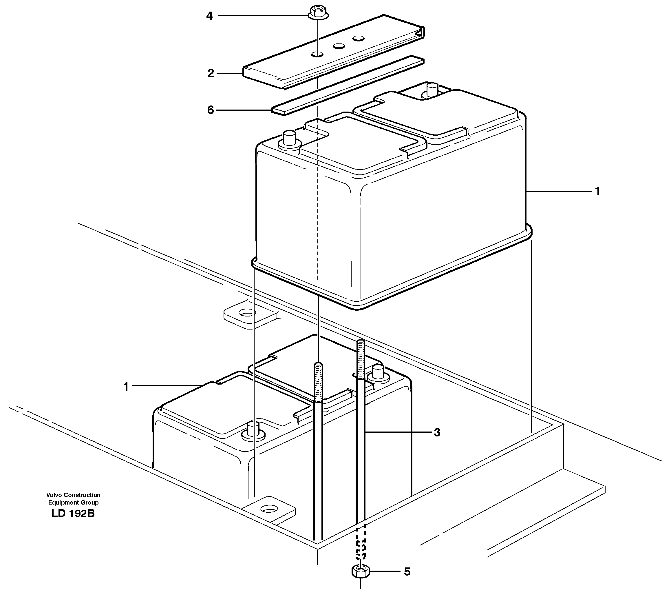 Схема запчастей Volvo EW160 - 60579 Battery with assembling details EW160 SER NO 1001-1912