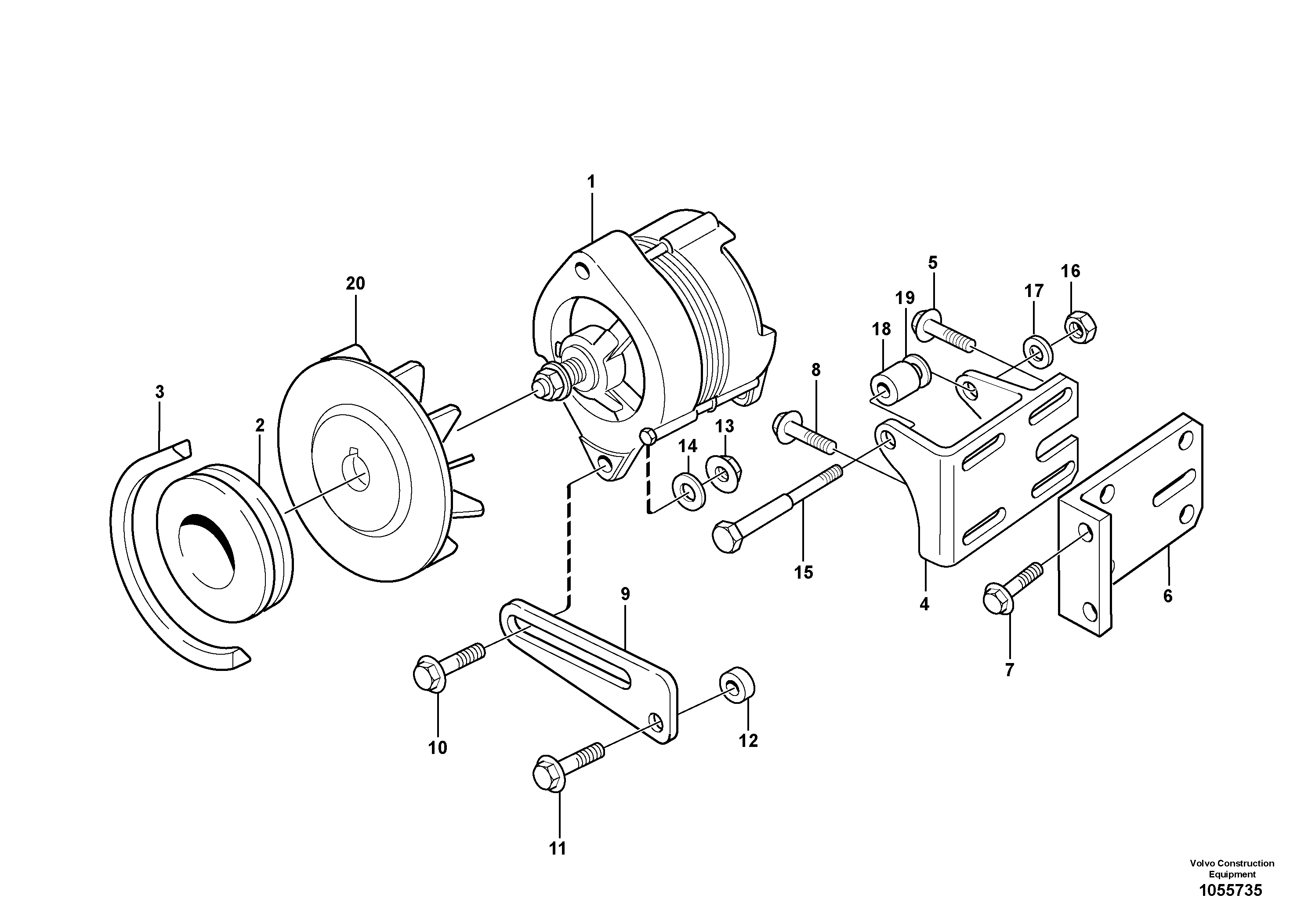 Схема запчастей Volvo EW160 - 43405 Alternator with assembling details EW160 SER NO 1001-1912