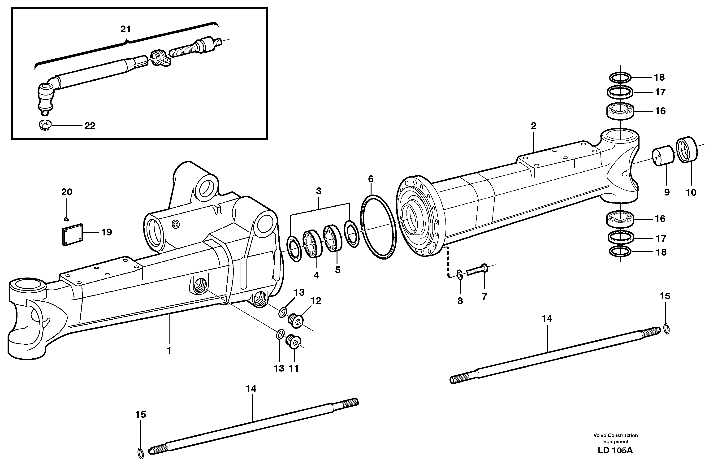 Схема запчастей Volvo EW160 - 43591 Front axle, Shaft cover EW160 SER NO 1001-1912