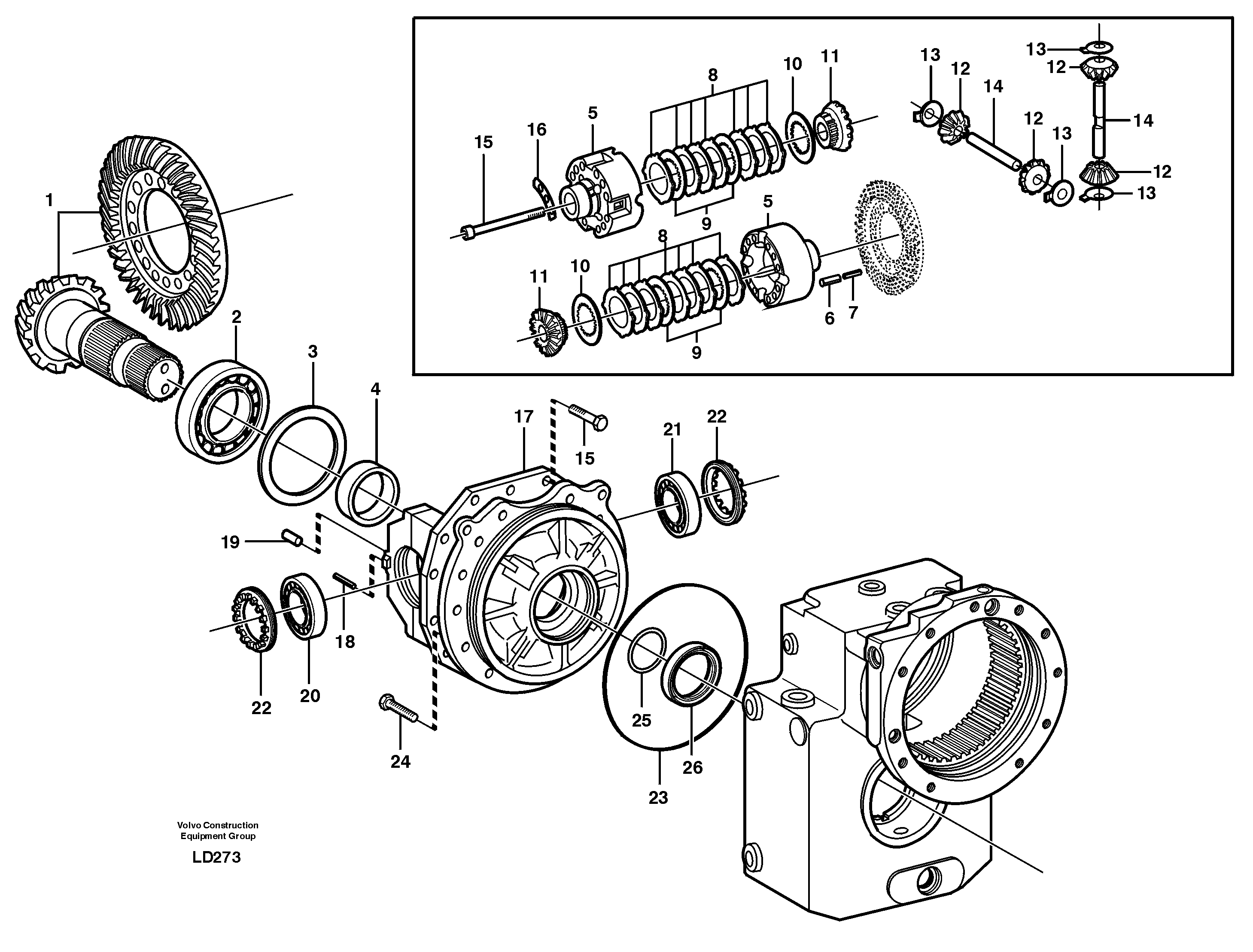 Схема запчастей Volvo EW160 - 26519 Rear axle, Differential EW160 SER NO 1001-1912