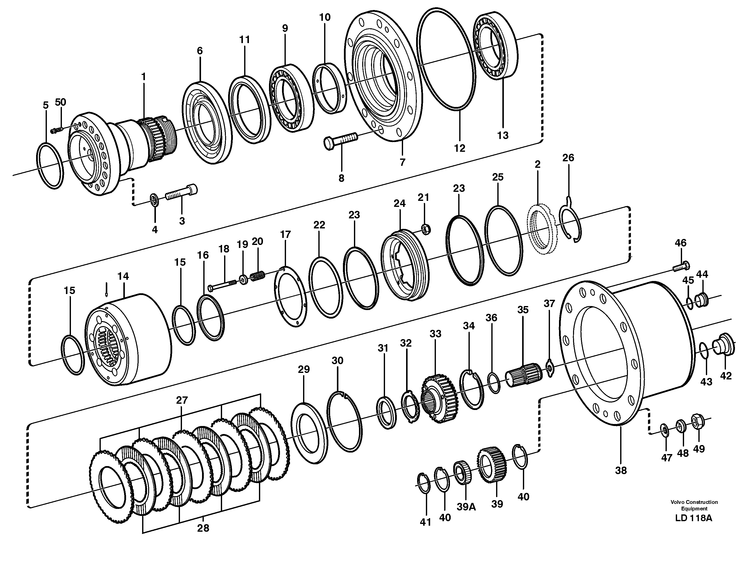 Схема запчастей Volvo EW160 - 38202 Multi-disc brake, rear EW160 SER NO 1001-1912