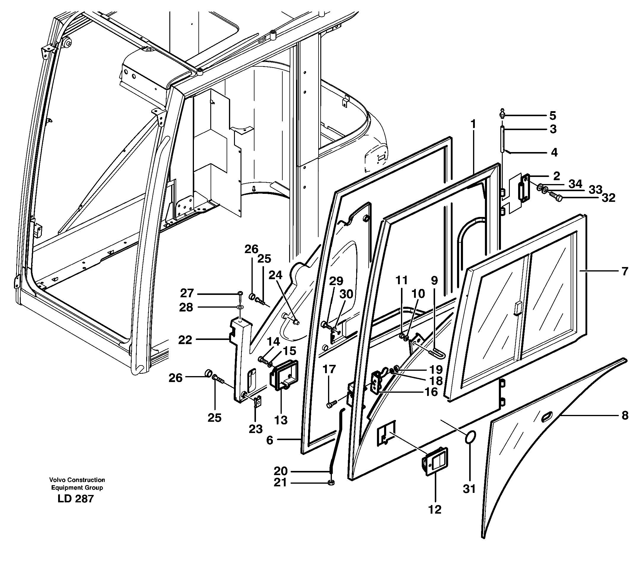 Схема запчастей Volvo EW160 - 34060 Door, operators cab EW160 SER NO 1001-1912