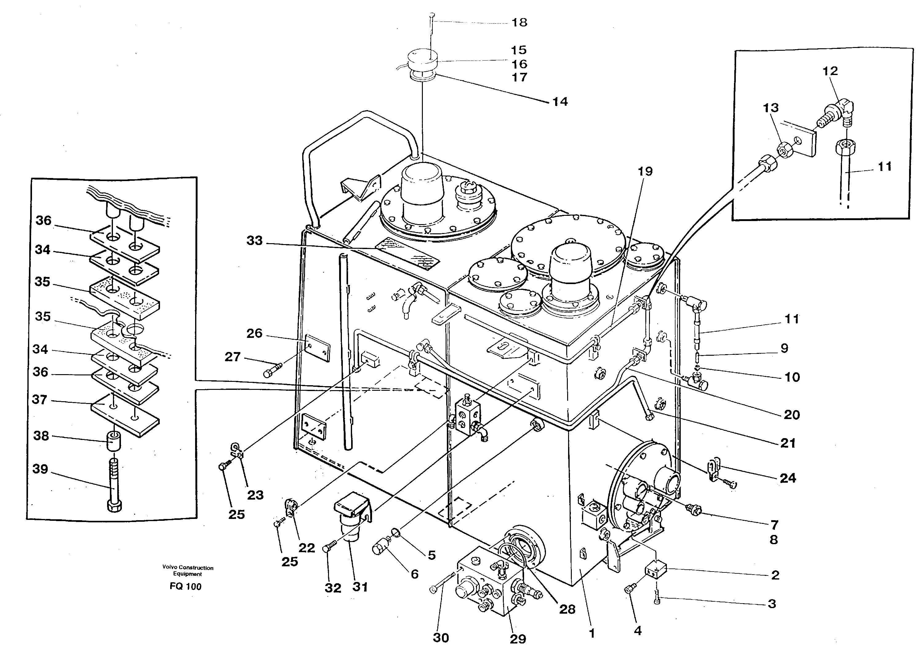 Схема запчастей Volvo EC130 - 42435 Hydraulic oil tank and fuel tank incl. connection parts EC130 ?KERMAN ?KERMAN EC130 SER NO - 103