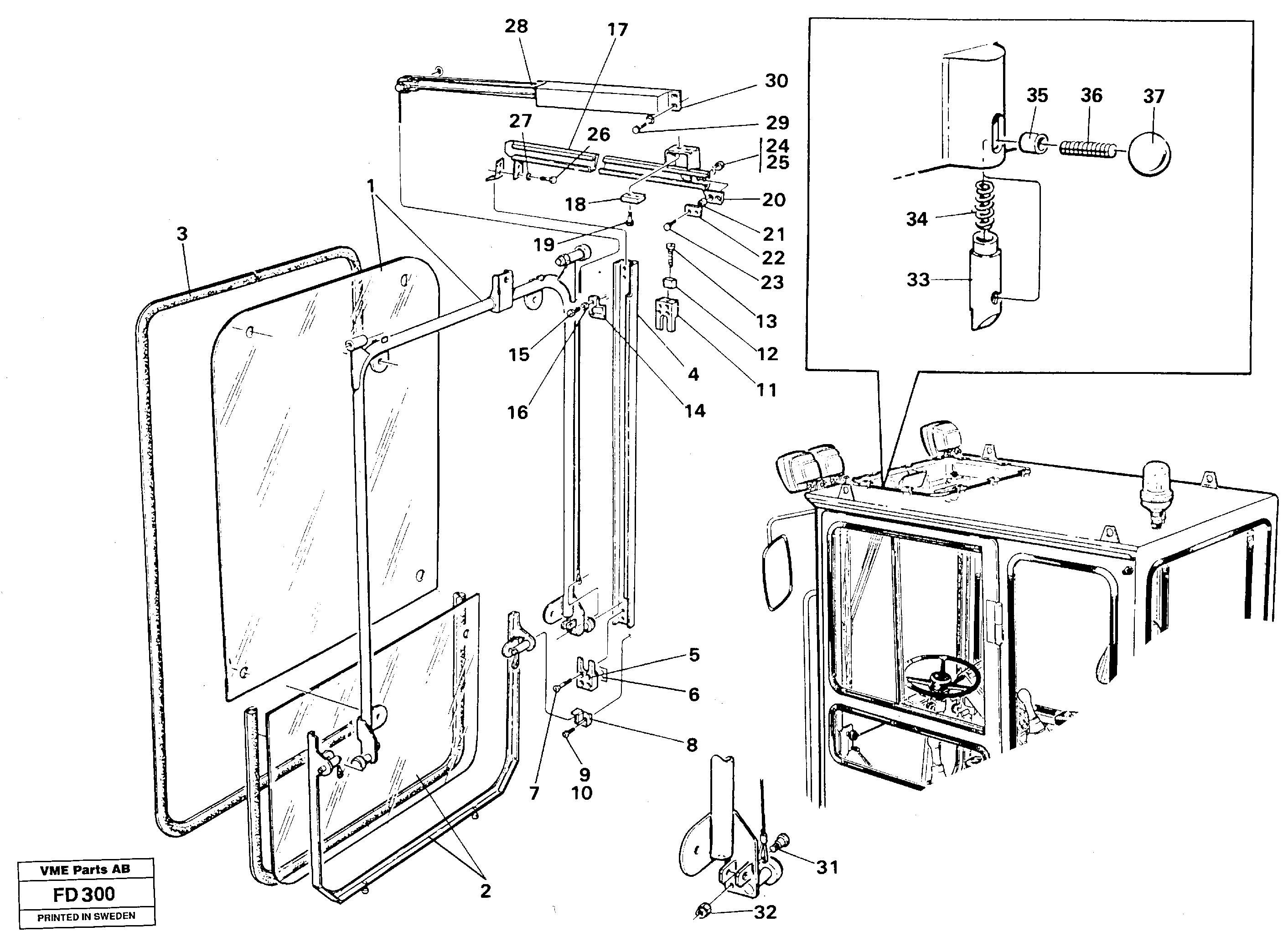 Схема запчастей Volvo EW150 - 34805 Front window, lifting device EW150 ?KERMAN ?KERMAN EW150 SER NO - 318