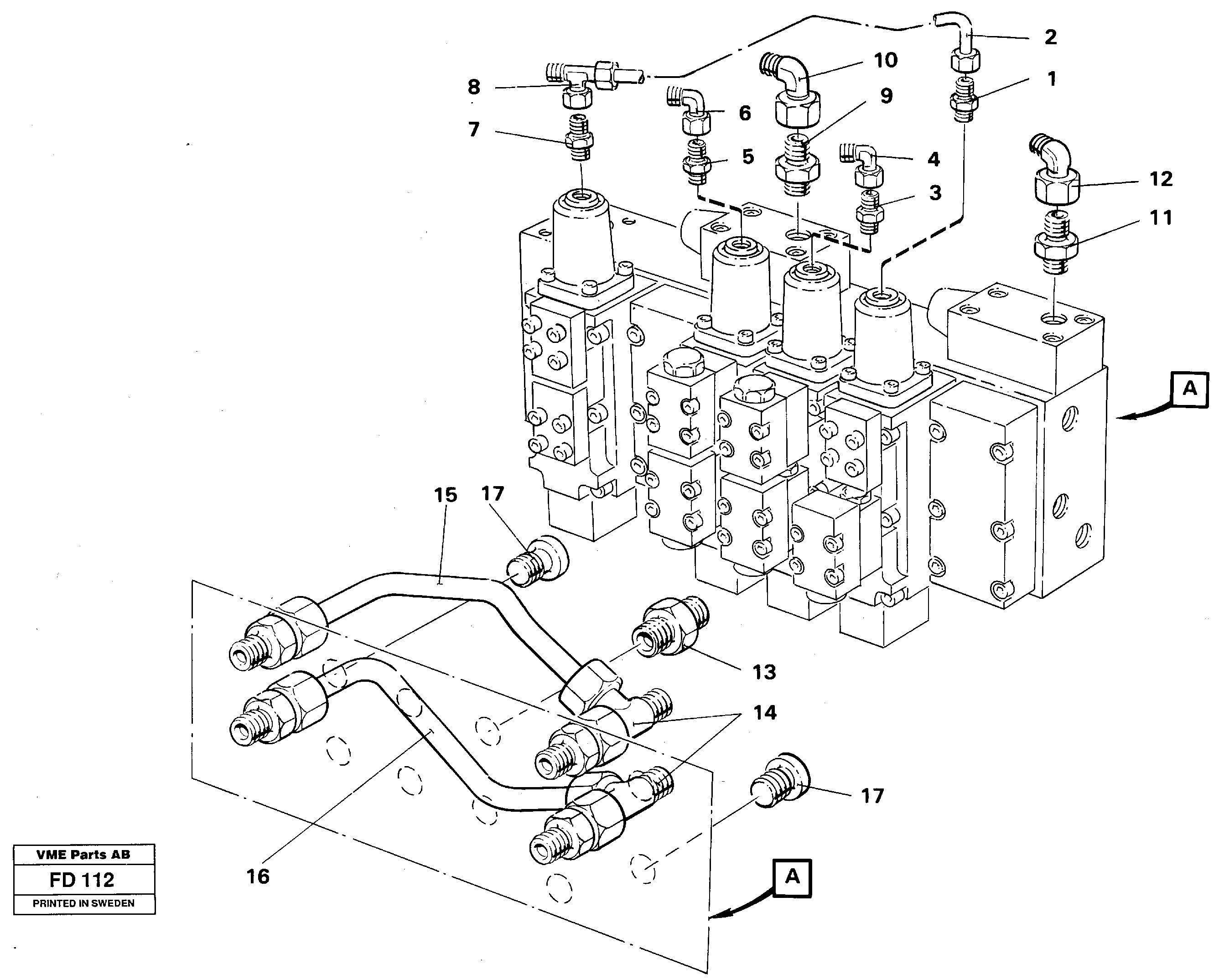 Схема запчастей Volvo EW150 - 35070 Main valve assembly tubes connections EW150 ?KERMAN ?KERMAN EW150 SER NO - 318