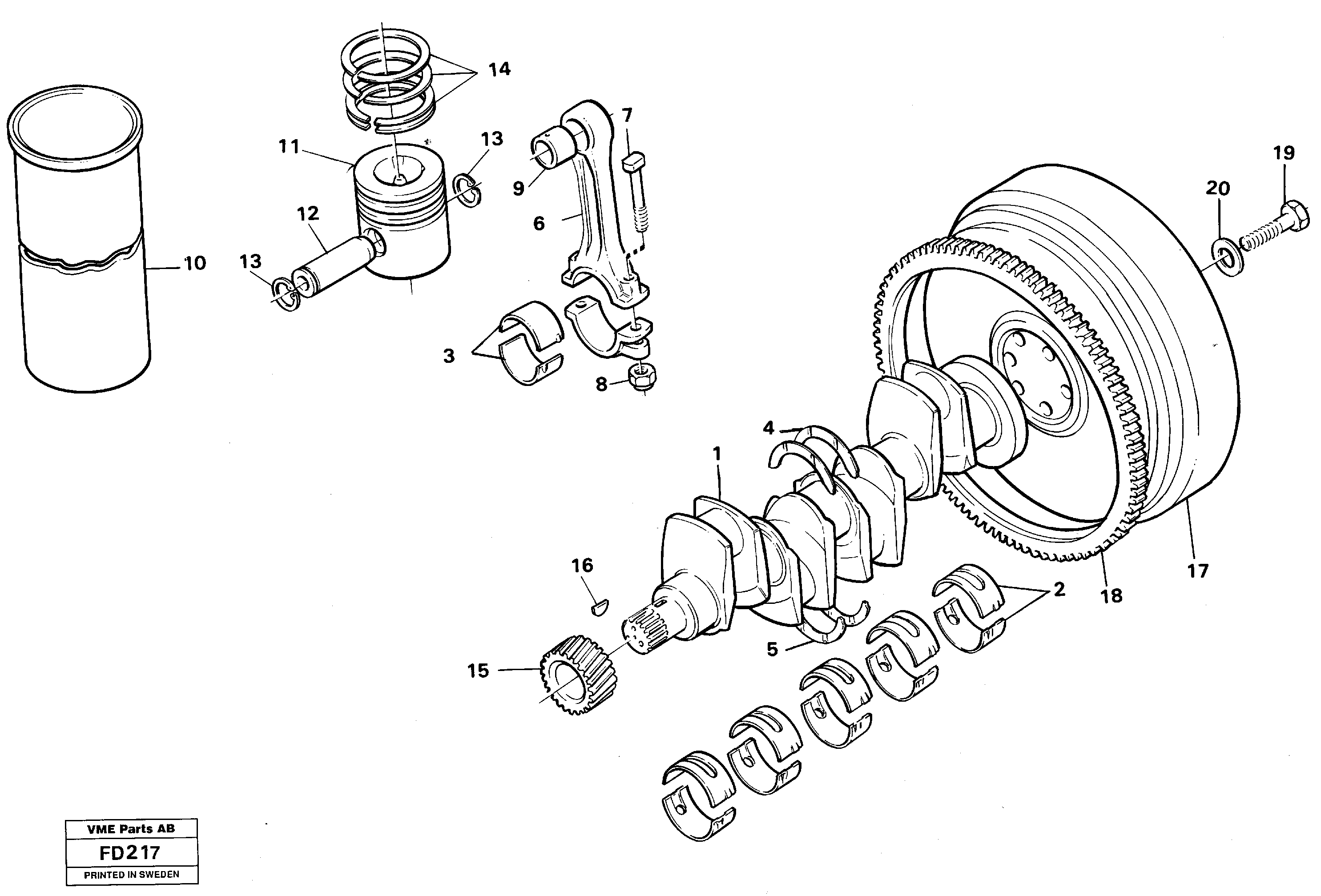 Схема запчастей Volvo EW150 - 33044 Crankshaft and related parts EW150 ?KERMAN ?KERMAN EW150 SER NO - 318