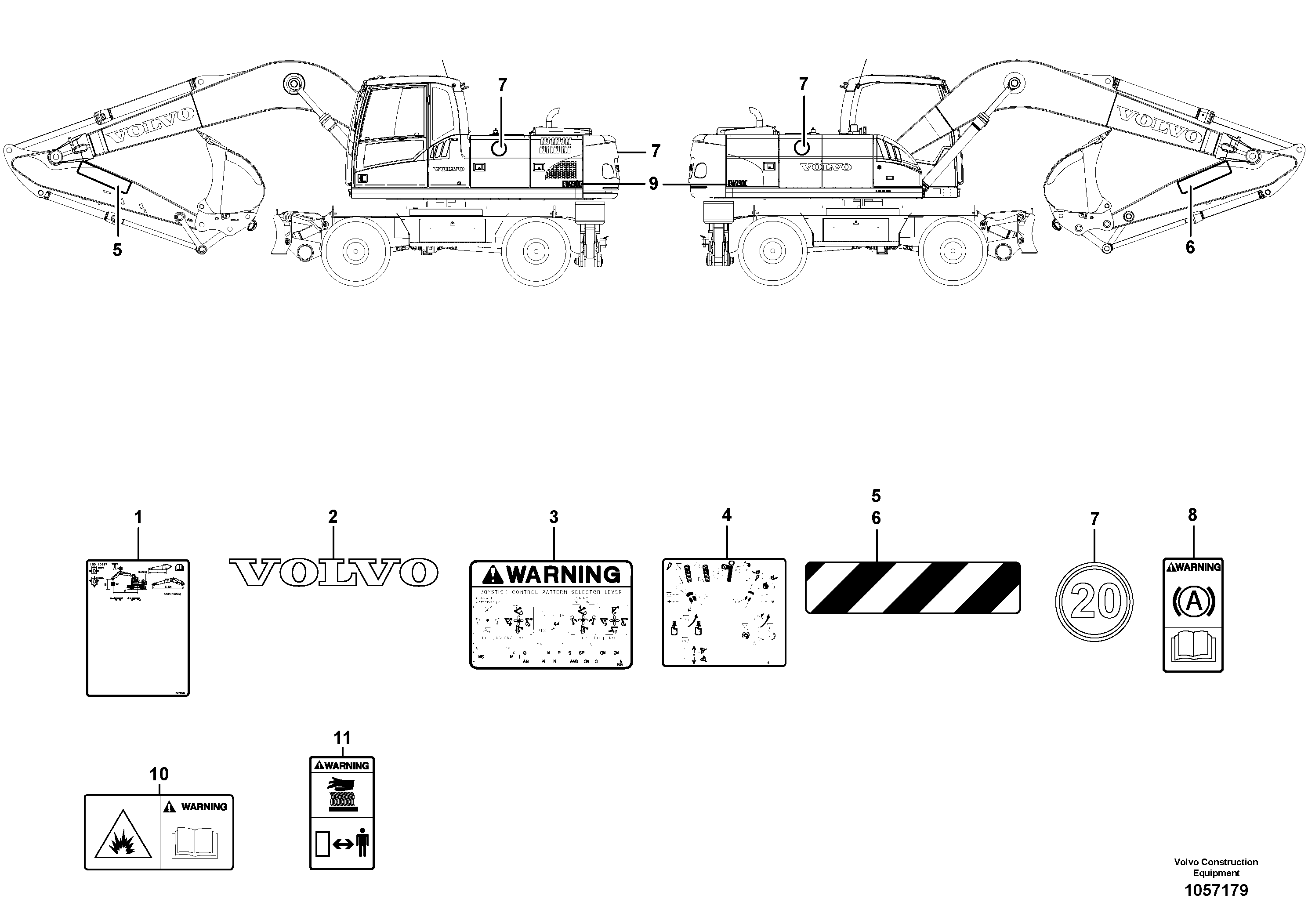 Схема запчастей Volvo EW230C - 76885 Sign plates and decals EW230C