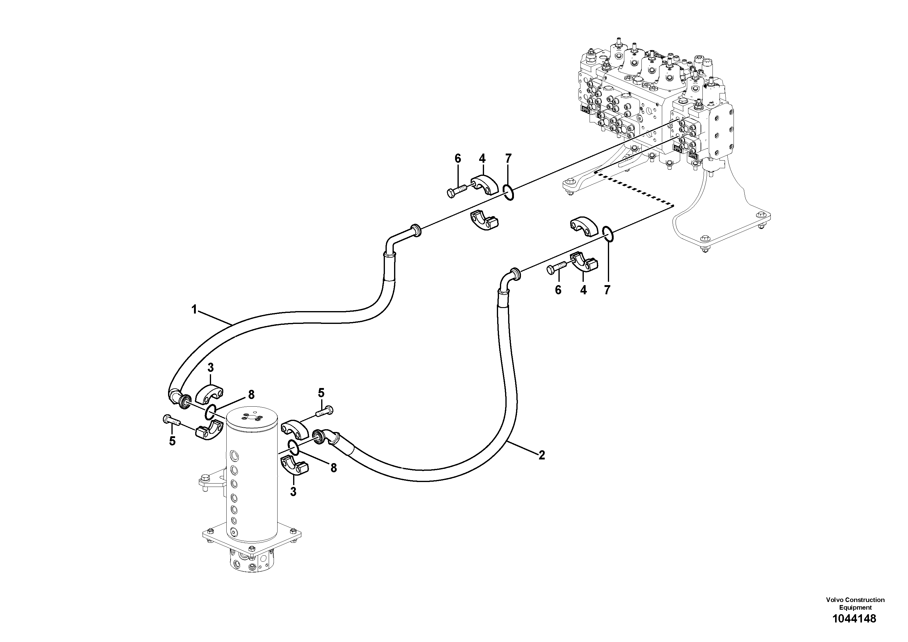 Схема запчастей Volvo EW230C - 32285 Turning joint line, control valve to turning joint EW230C