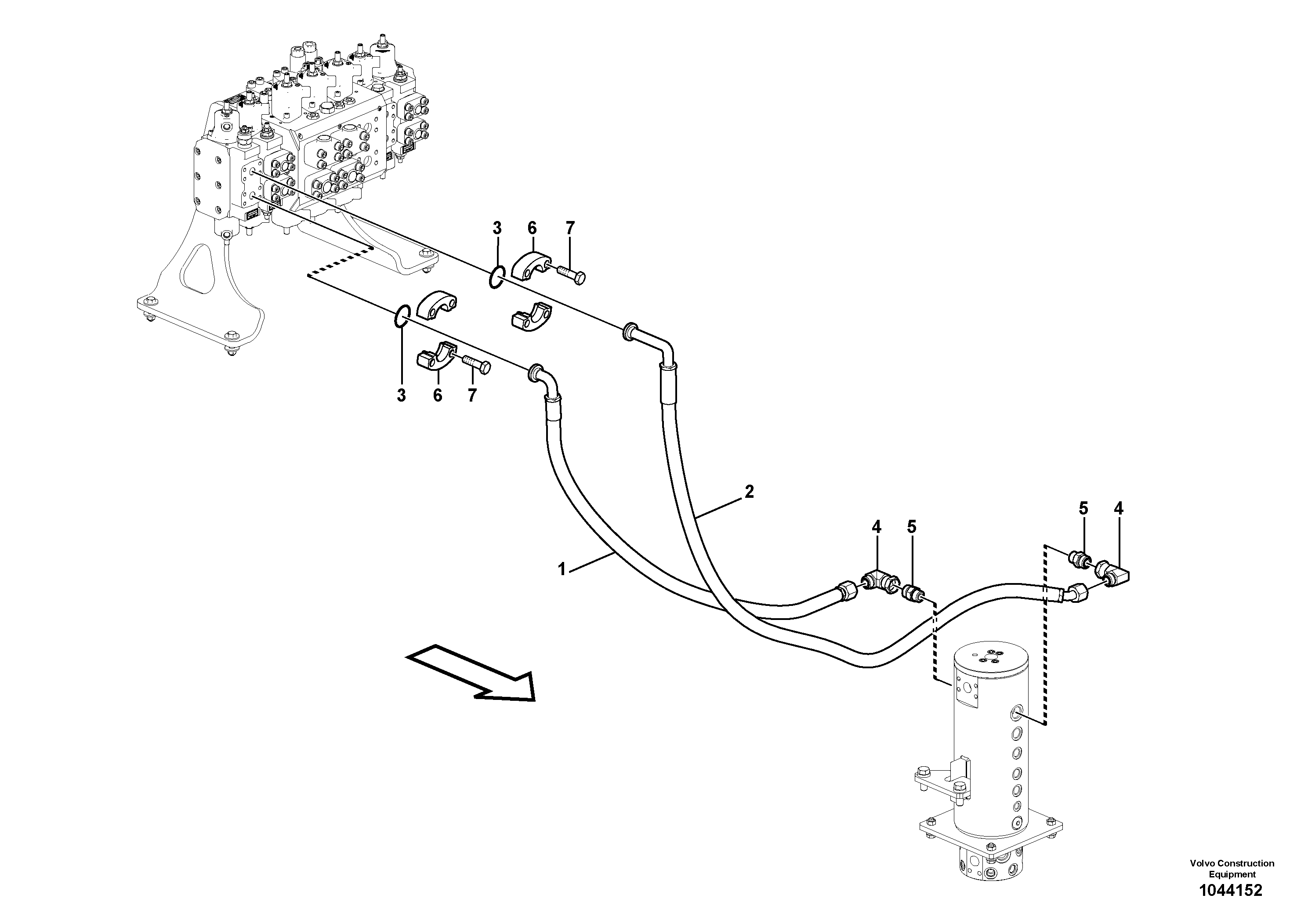 Схема запчастей Volvo EW230C - 49233 Turning joint line, control valve to turning joint EW230C