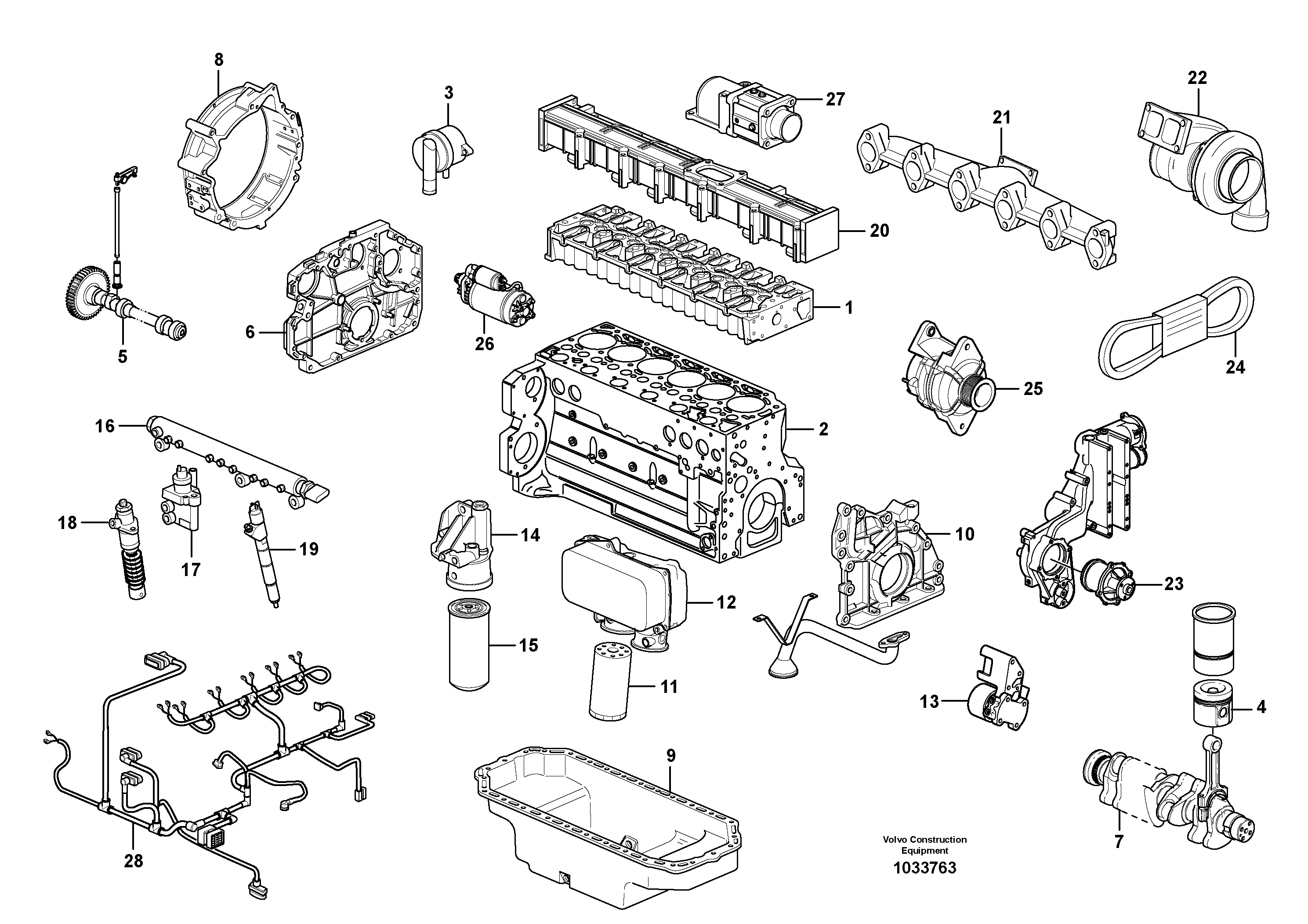 Схема запчастей Volvo EW230C - 13329 Двигатель в сборе EW230C