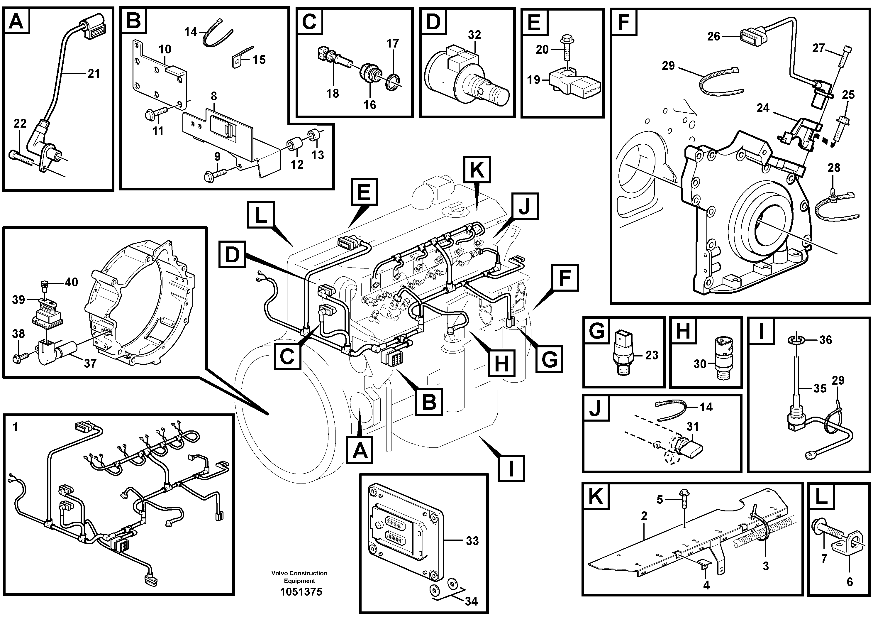 Схема запчастей Volvo EW230C - 71444 Cable harness, engine EW230C