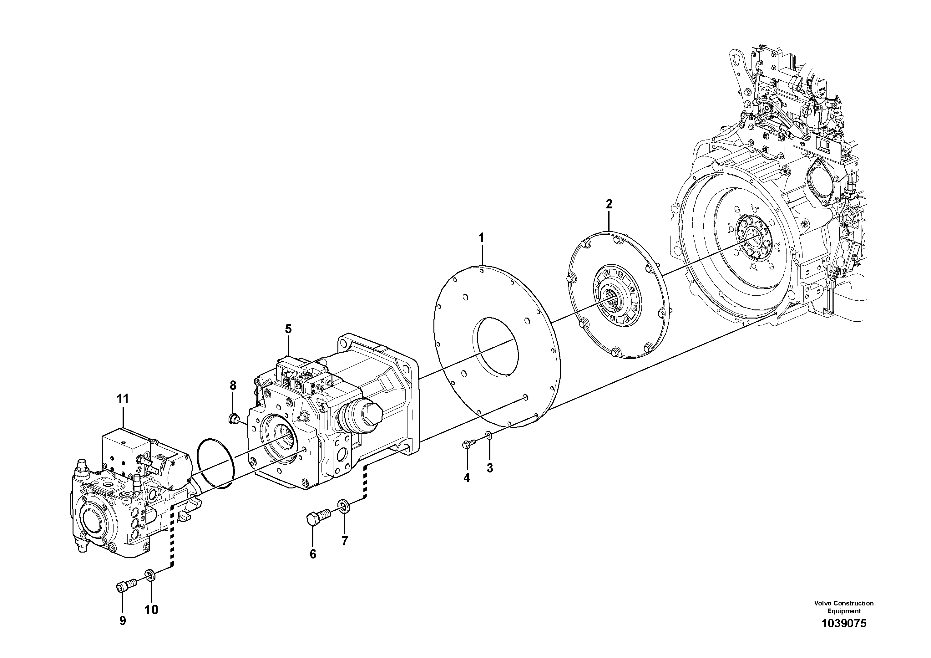 Схема запчастей Volvo EW230C - 45901 Pump gearbox with assembling parts EW230C