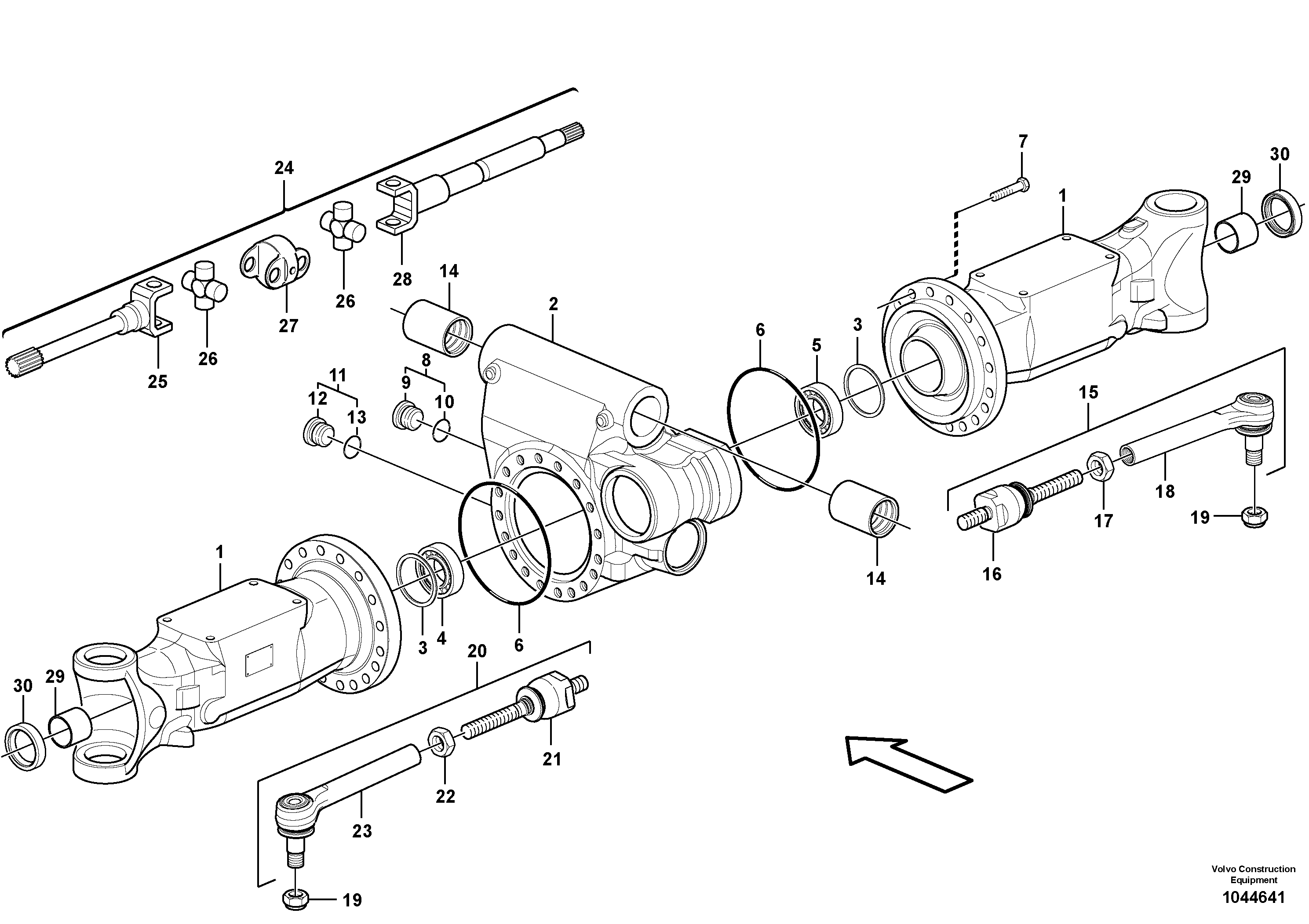 Схема запчастей Volvo EW230C - 59024 Front axle, Shaft cover EW230C